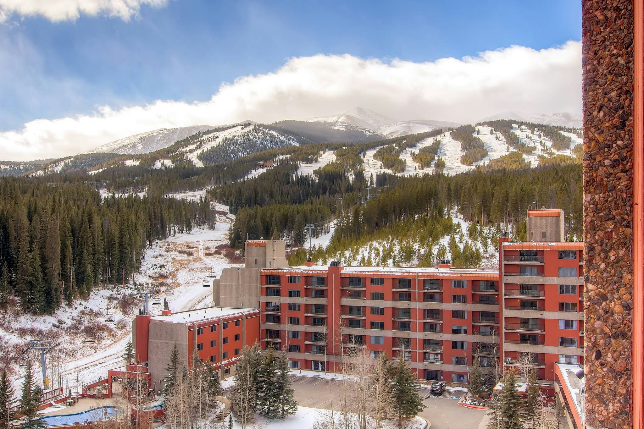 Exterior shot of Beaver Run Resort in the winter