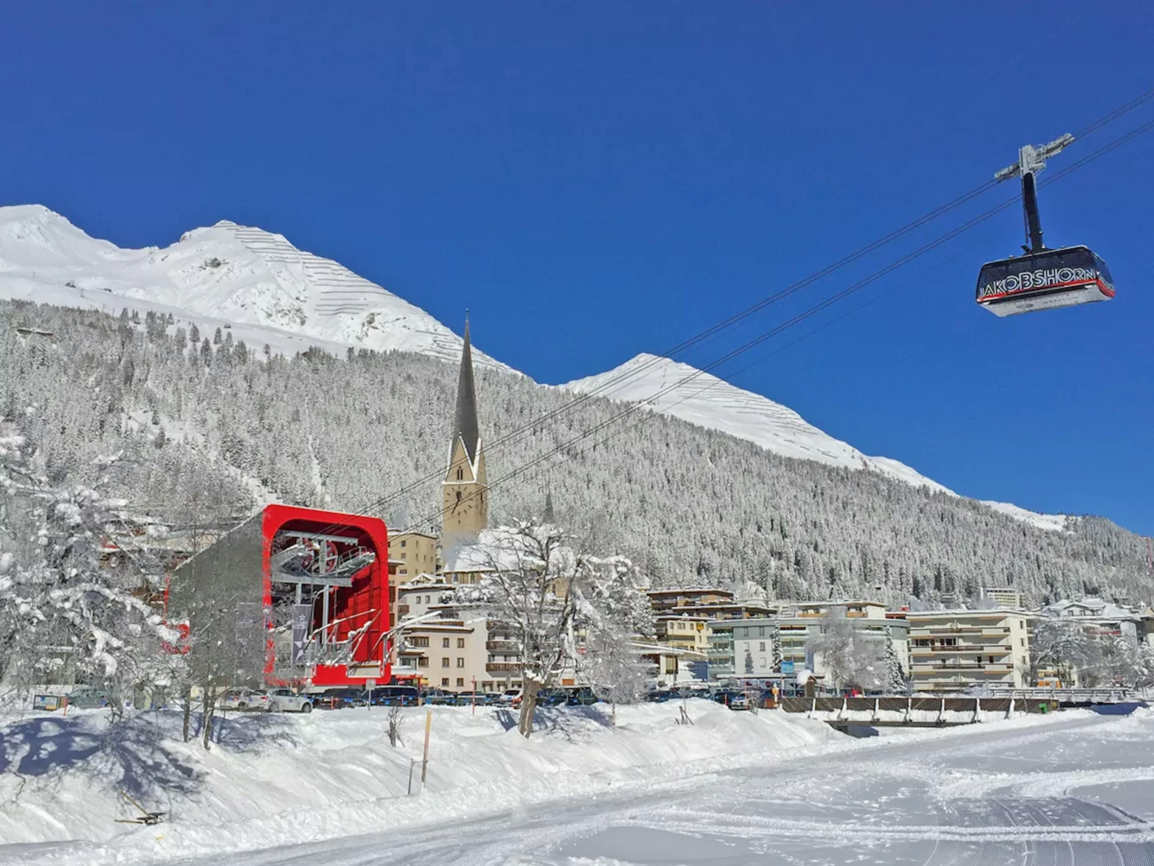 The gondola lowering to base camp at Davos, Switzerland