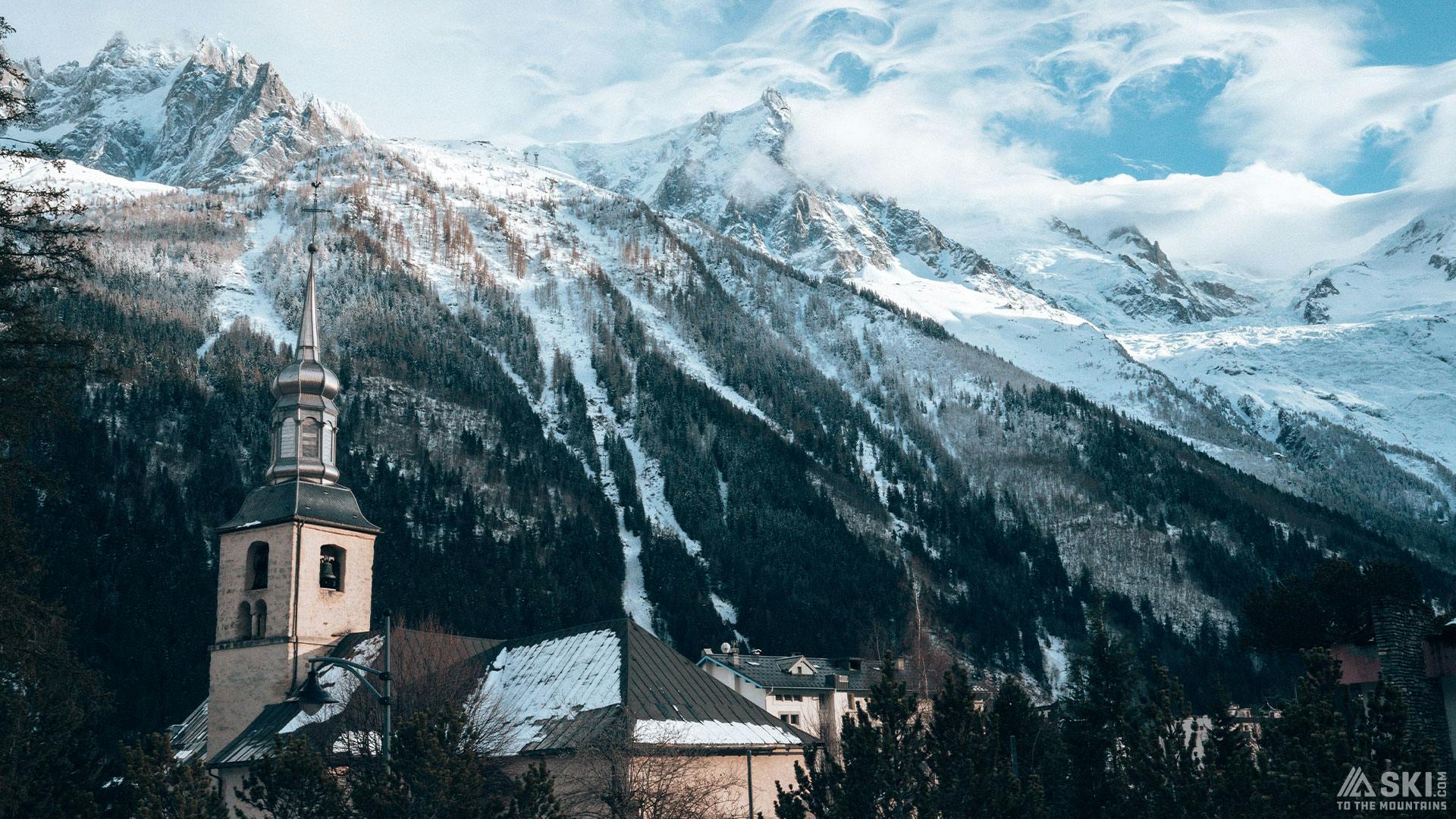 Chamonix church and mountain zoom virtual background