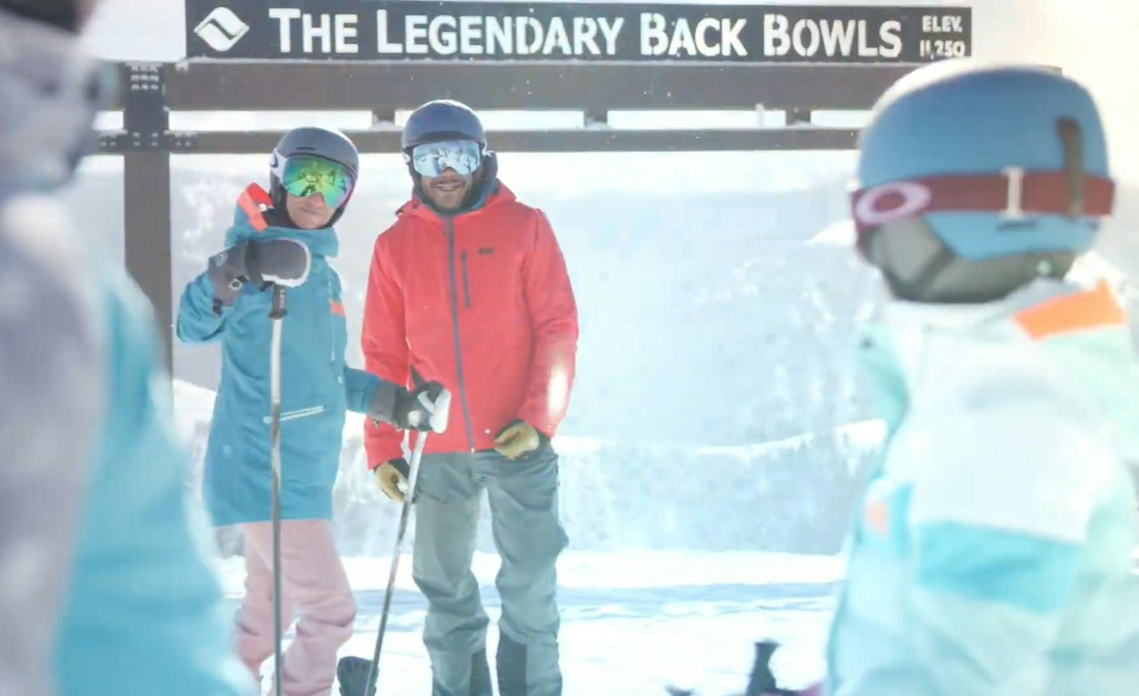 Skiers in front of Vail's legendary back bowls.