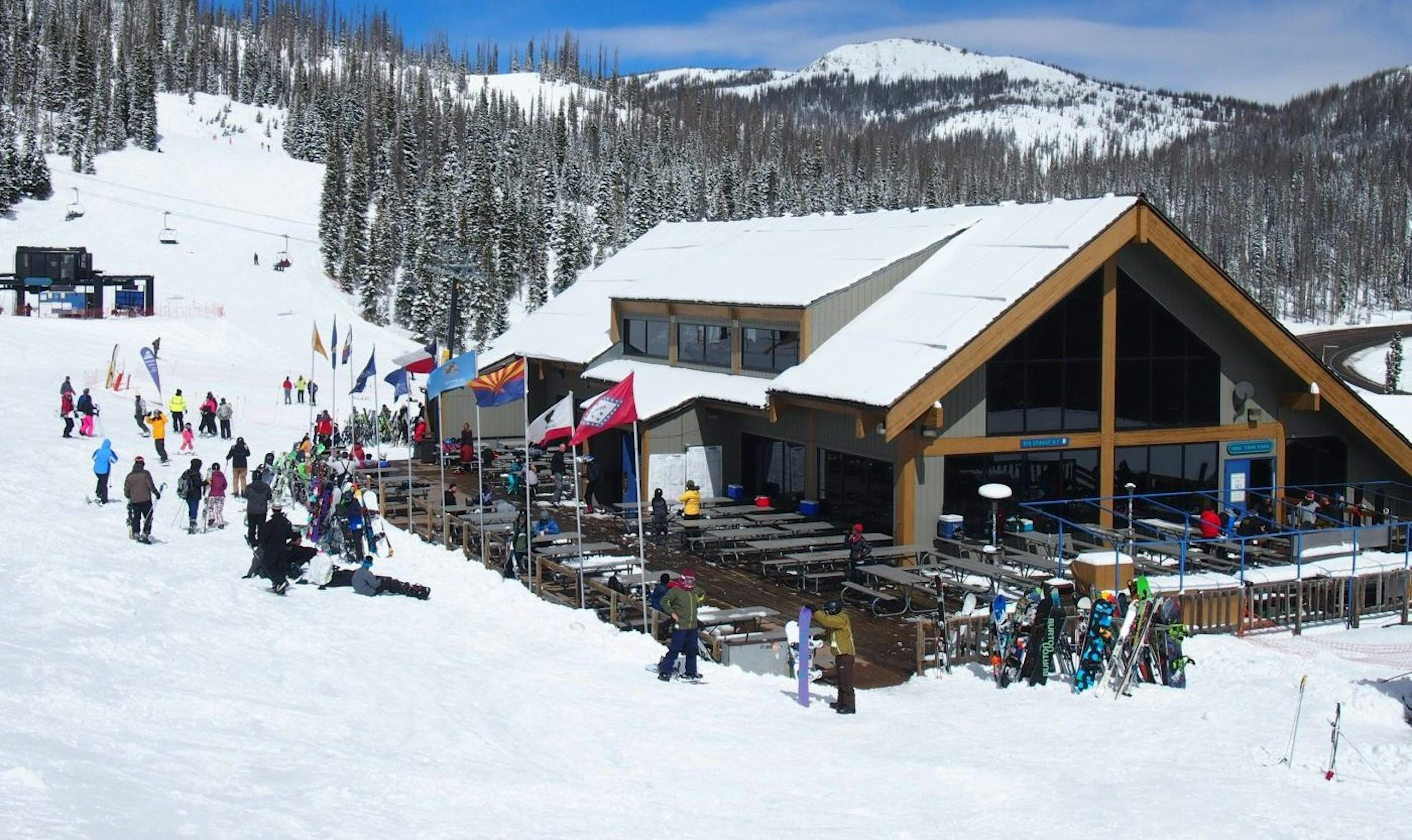 Skiers gathering at base camp at Wolf Creek Ski Area in Colorado, U.S.