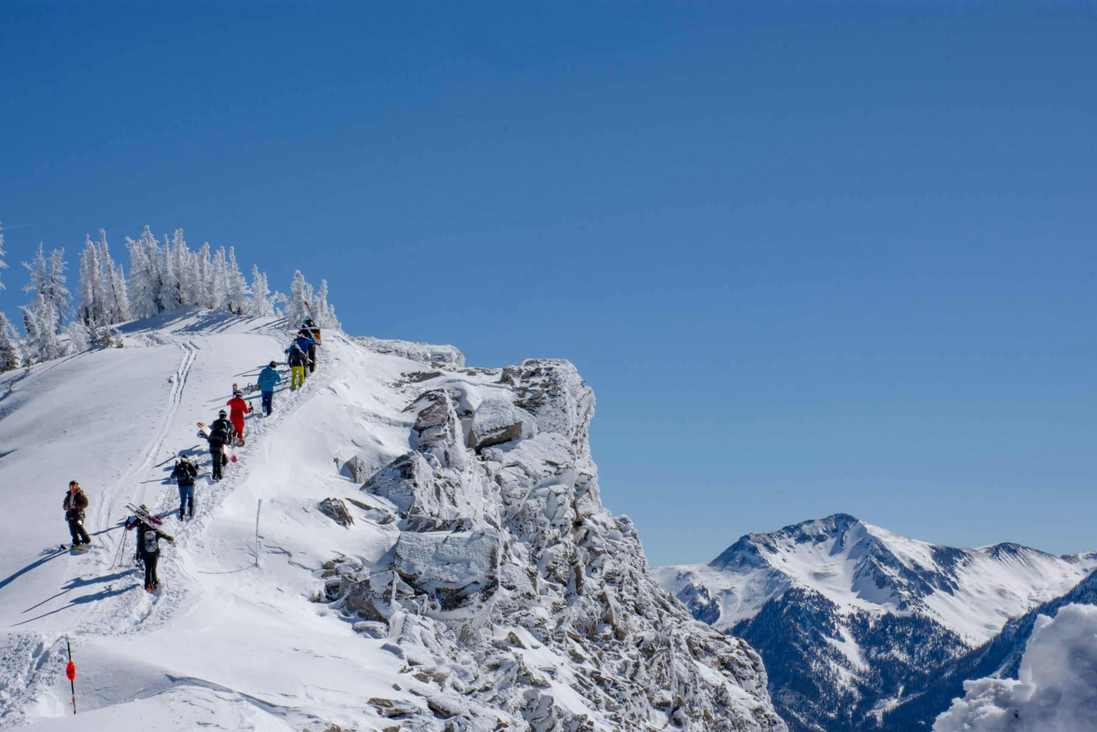 Afternoon skiers skiing the cat trails of Wolf Creek Ski Area in Colorado, U.S.