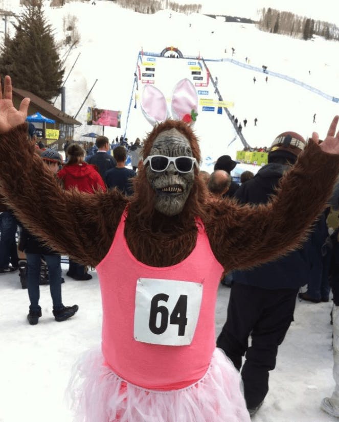 Pond skim yeti costume at Vail.