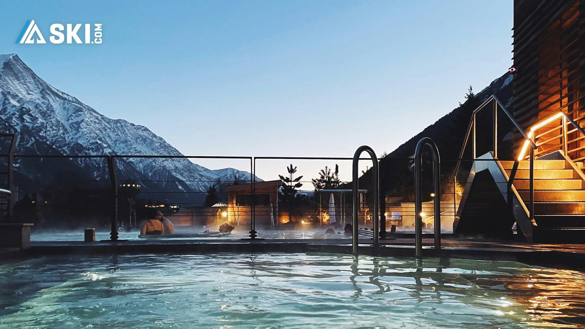 Mountain views in a hot tub zoom virtual background