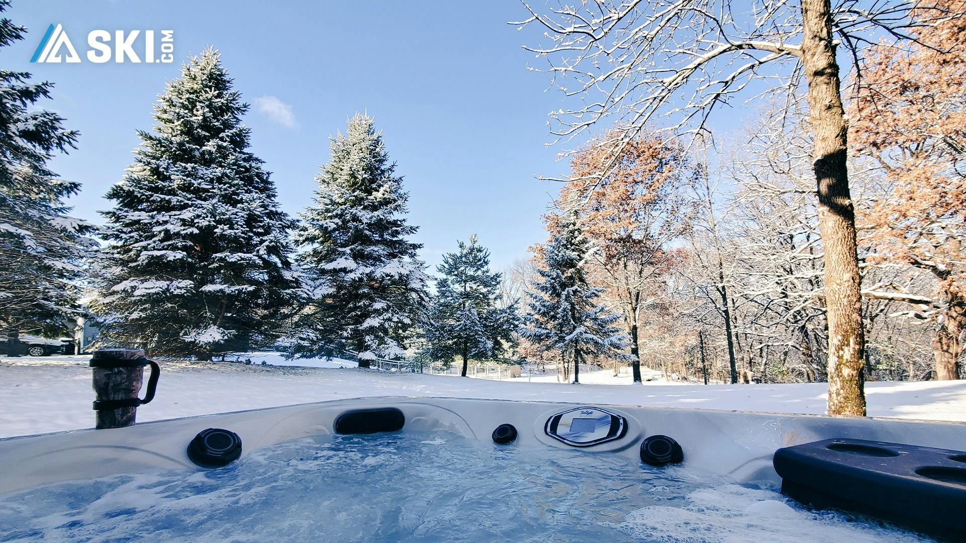 Hot tub apres in the snow zoom virtual background