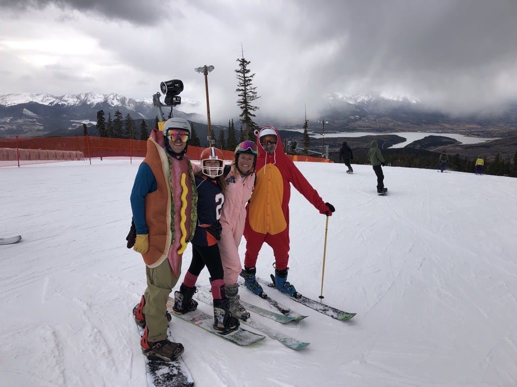 Halloween costumes on a ski day