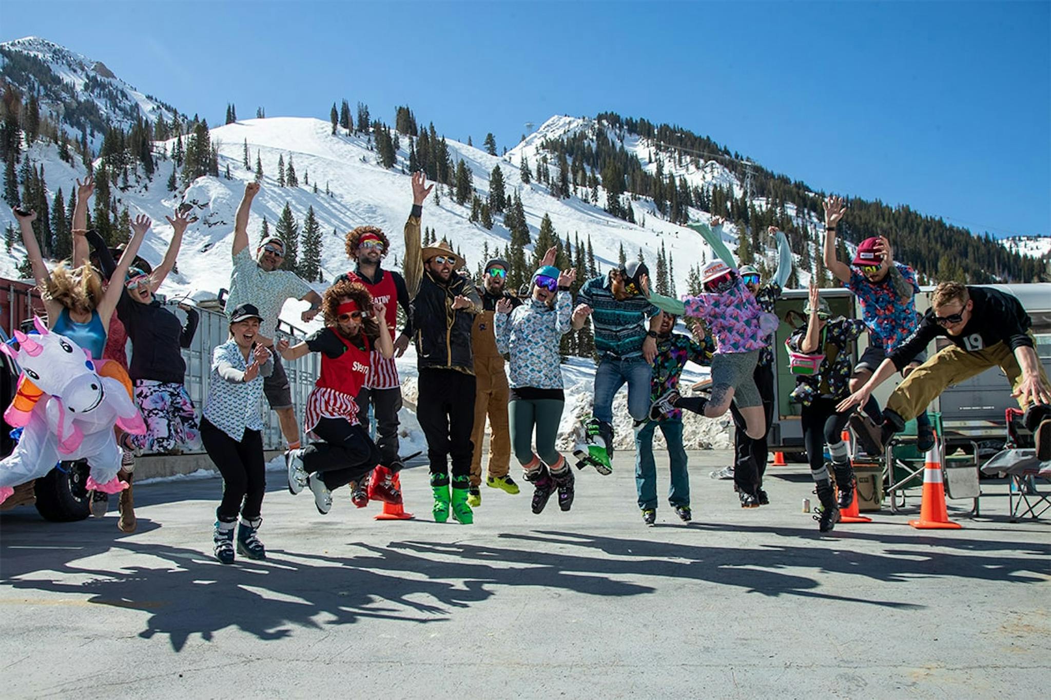 jumping for joy for spring at snowbird utah