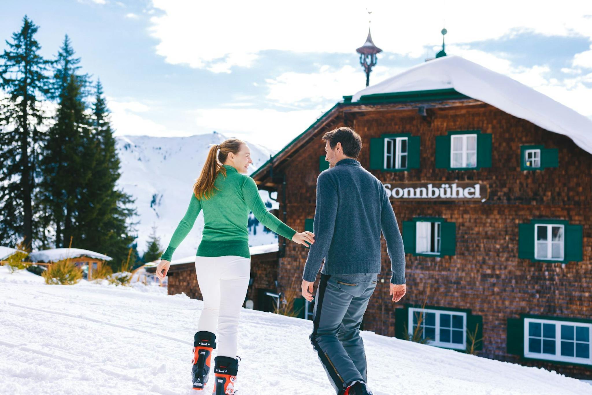 Couple in Austria headed to some gourmet dining in Kitzbuhel.