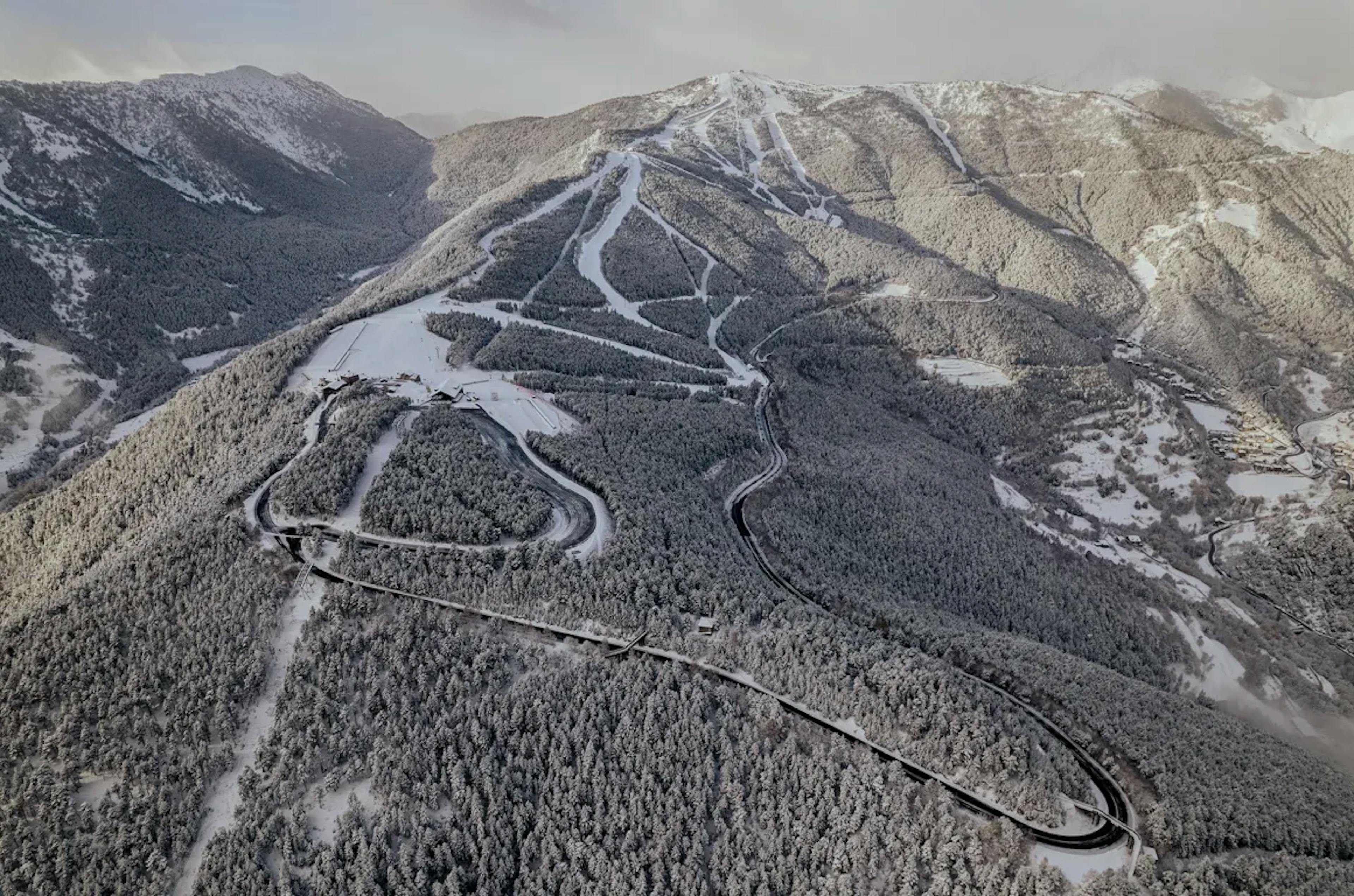 Evening over the snowy mountains at Pal-Arinsal Ski Resort