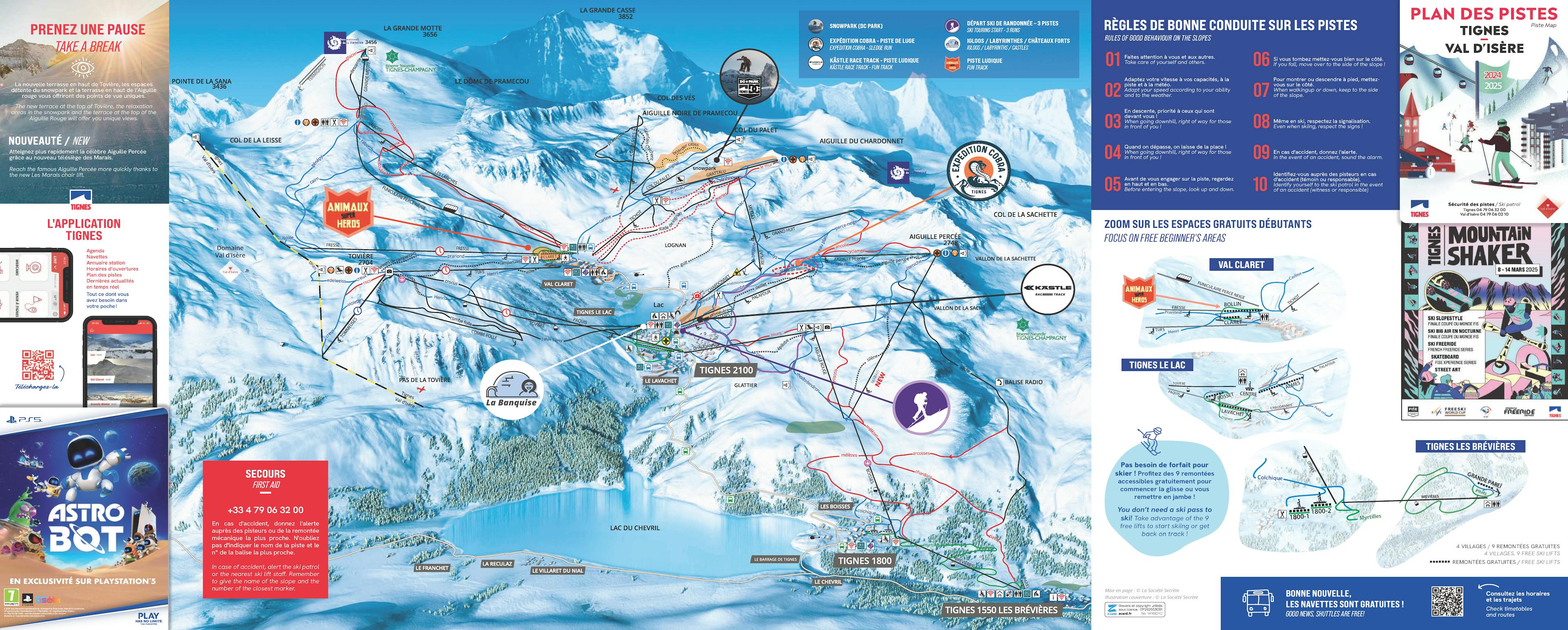 Tignes winter trail map with details