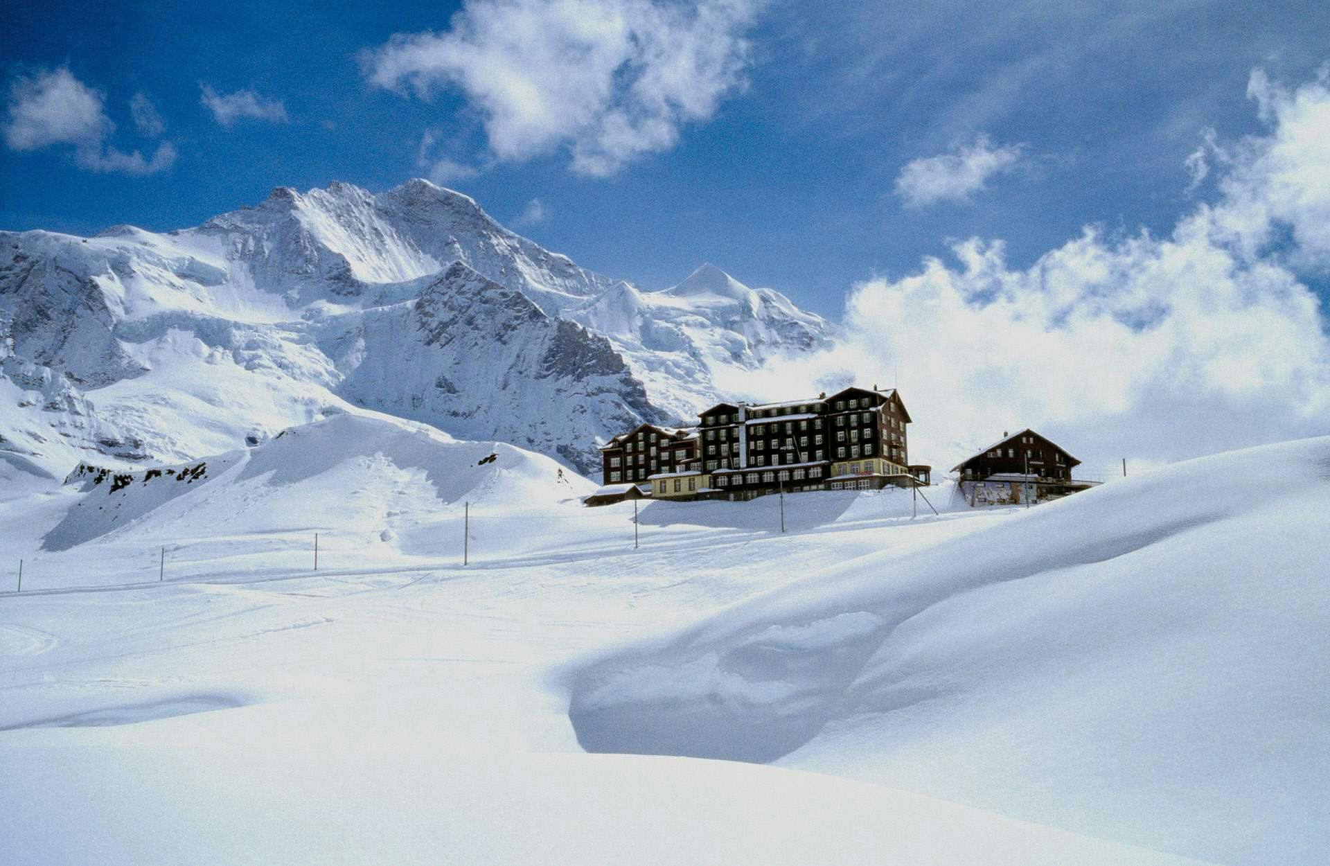 Cabin lodgings on the slopes of Wengen, Switzerland.