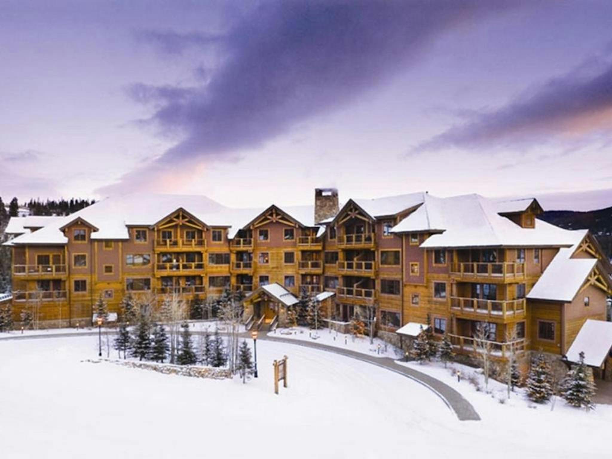 Exterior of Mountain Thunder Lodge in winter