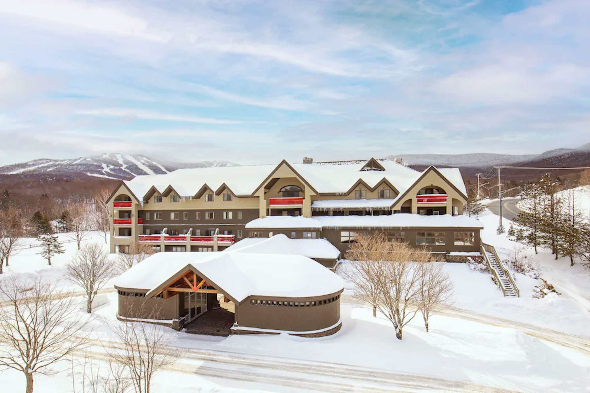 Exterior of Killington Mountain Lodge in winter
