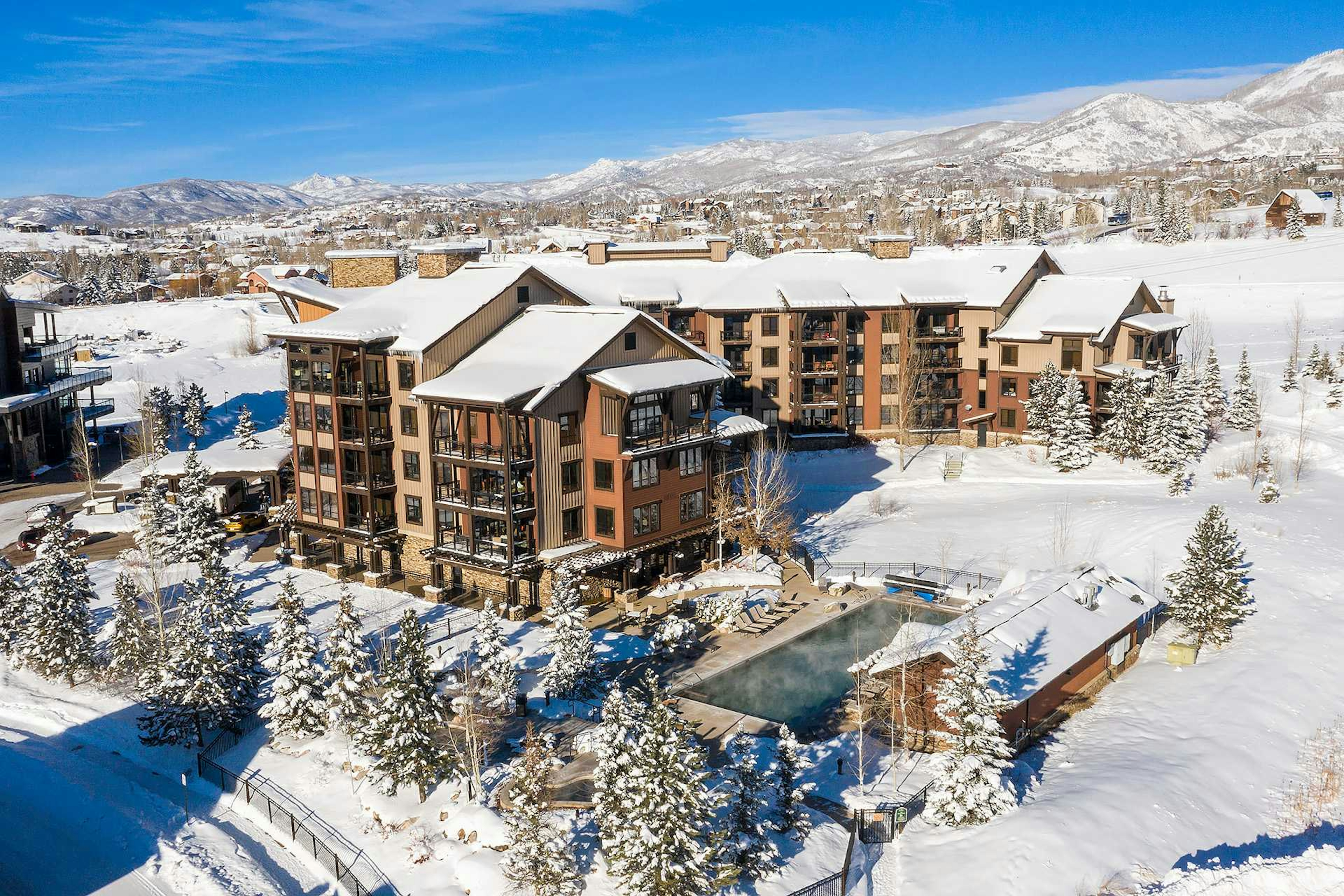 Exterior of Trailhead Lodge in winter