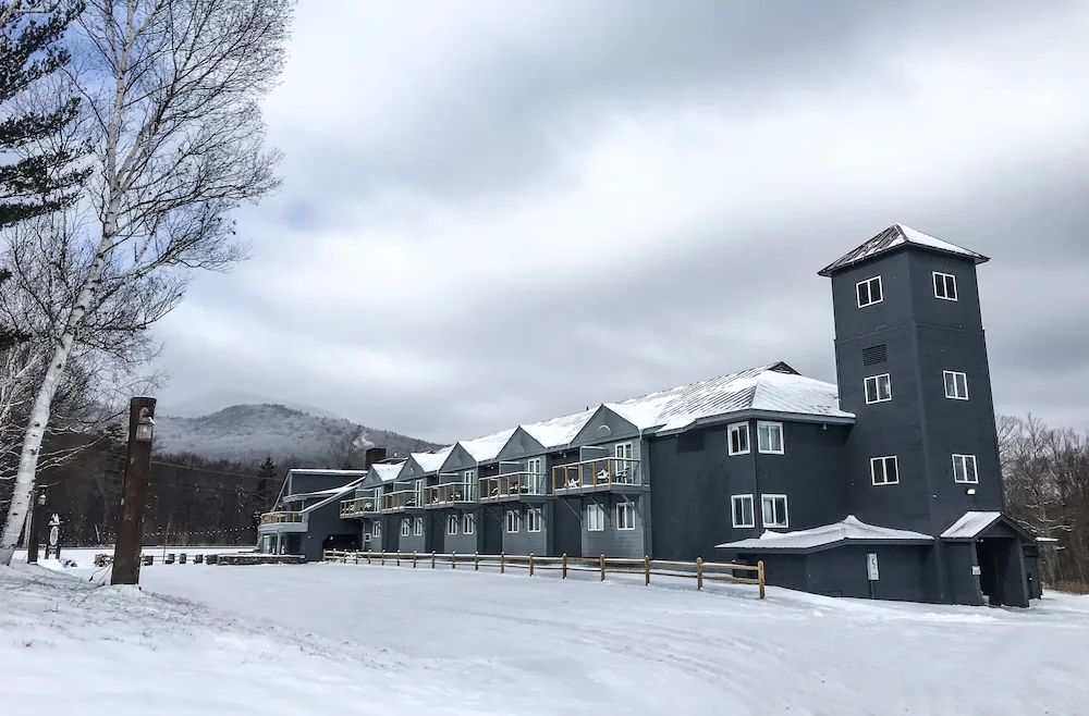 Exterior of The Mountain Inn at Killington in winter