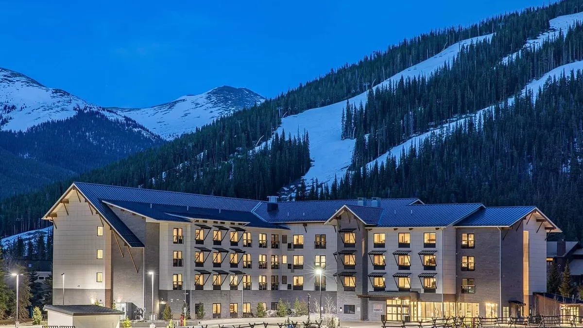 Exterior of Cambria Hotel Copper Mountain in winter