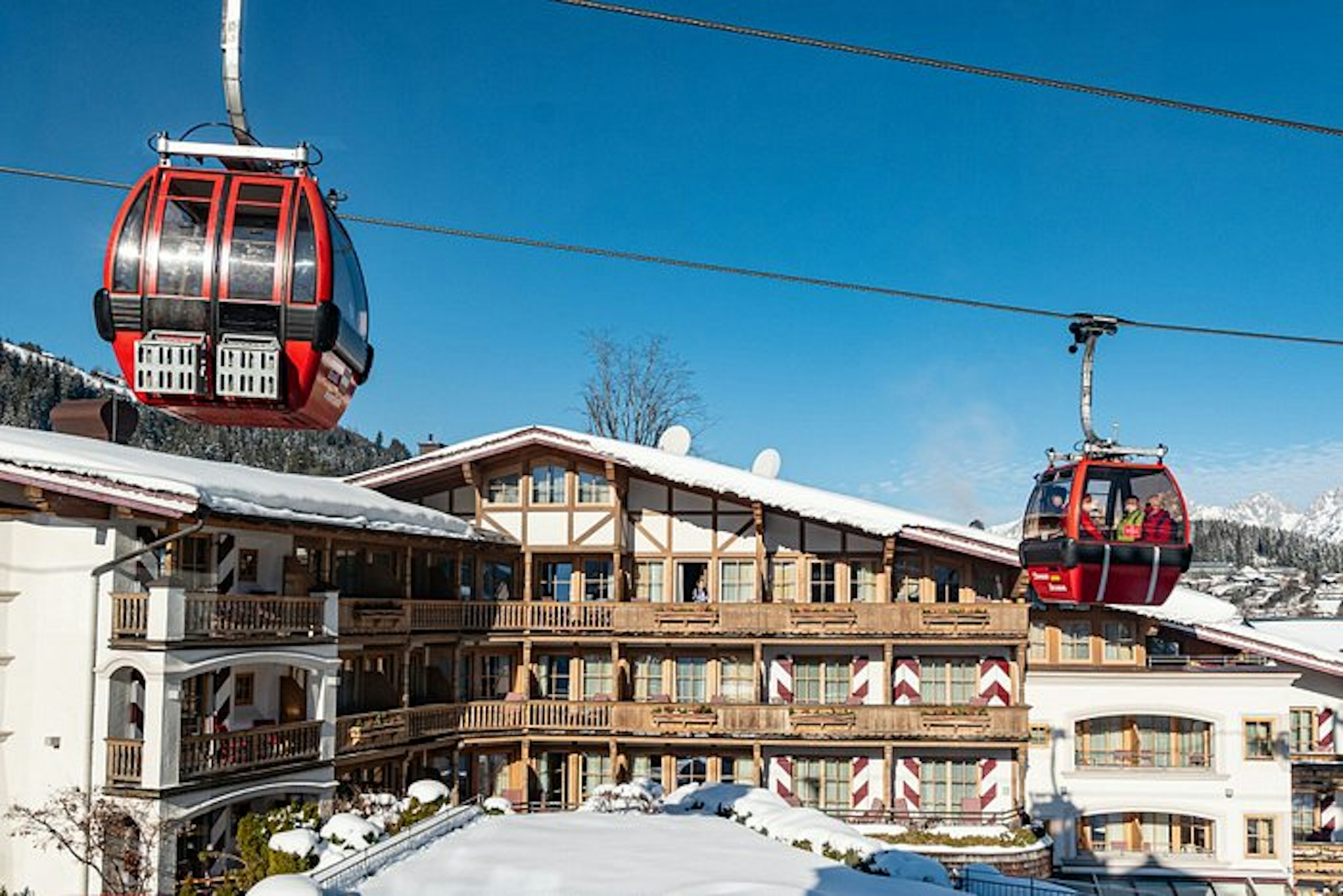 Exterior of Hotel Kaiserhof Kitzbuehel in winter
