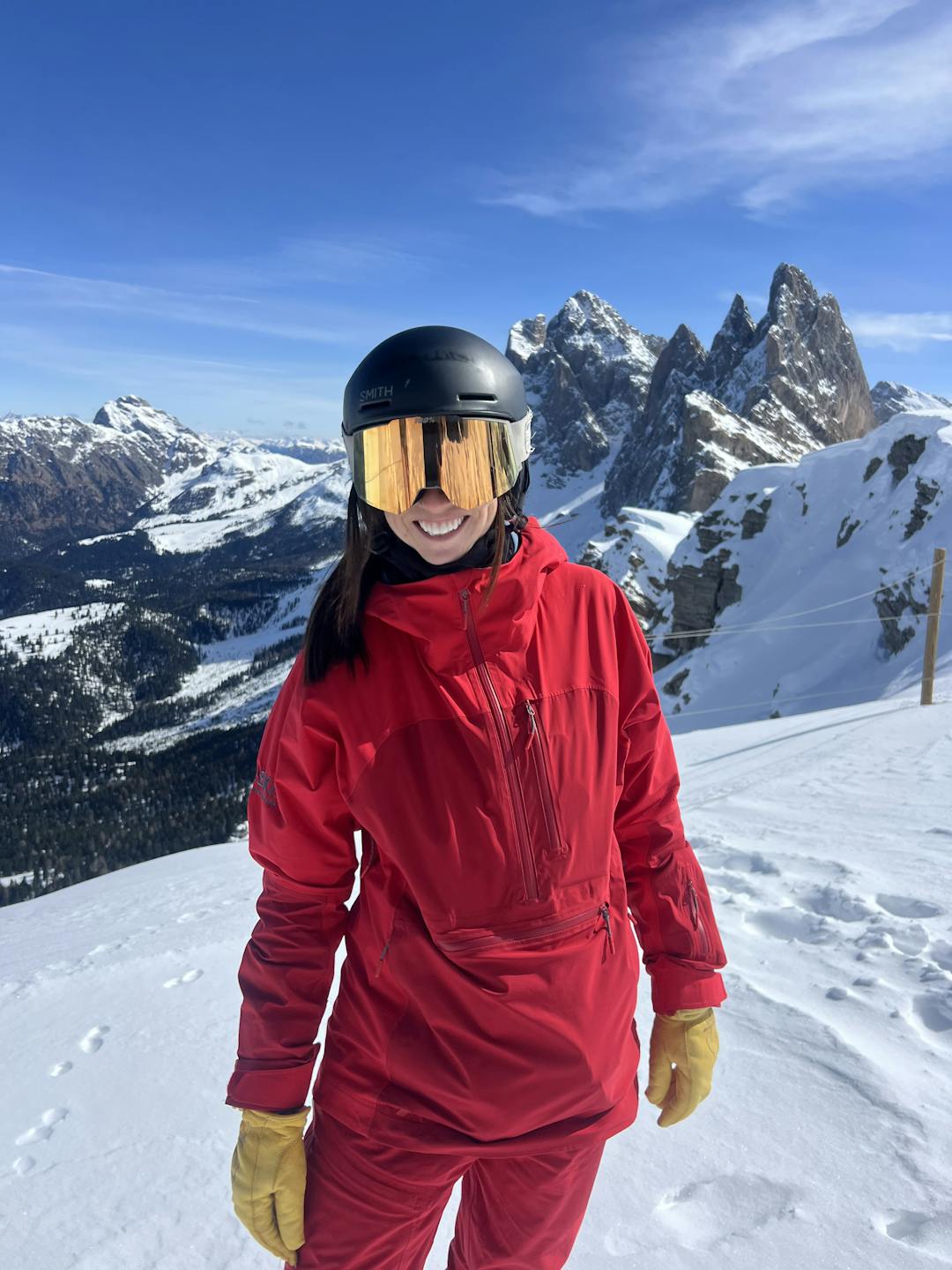 Ski.com Mountain Travel Expert in front of Seceda