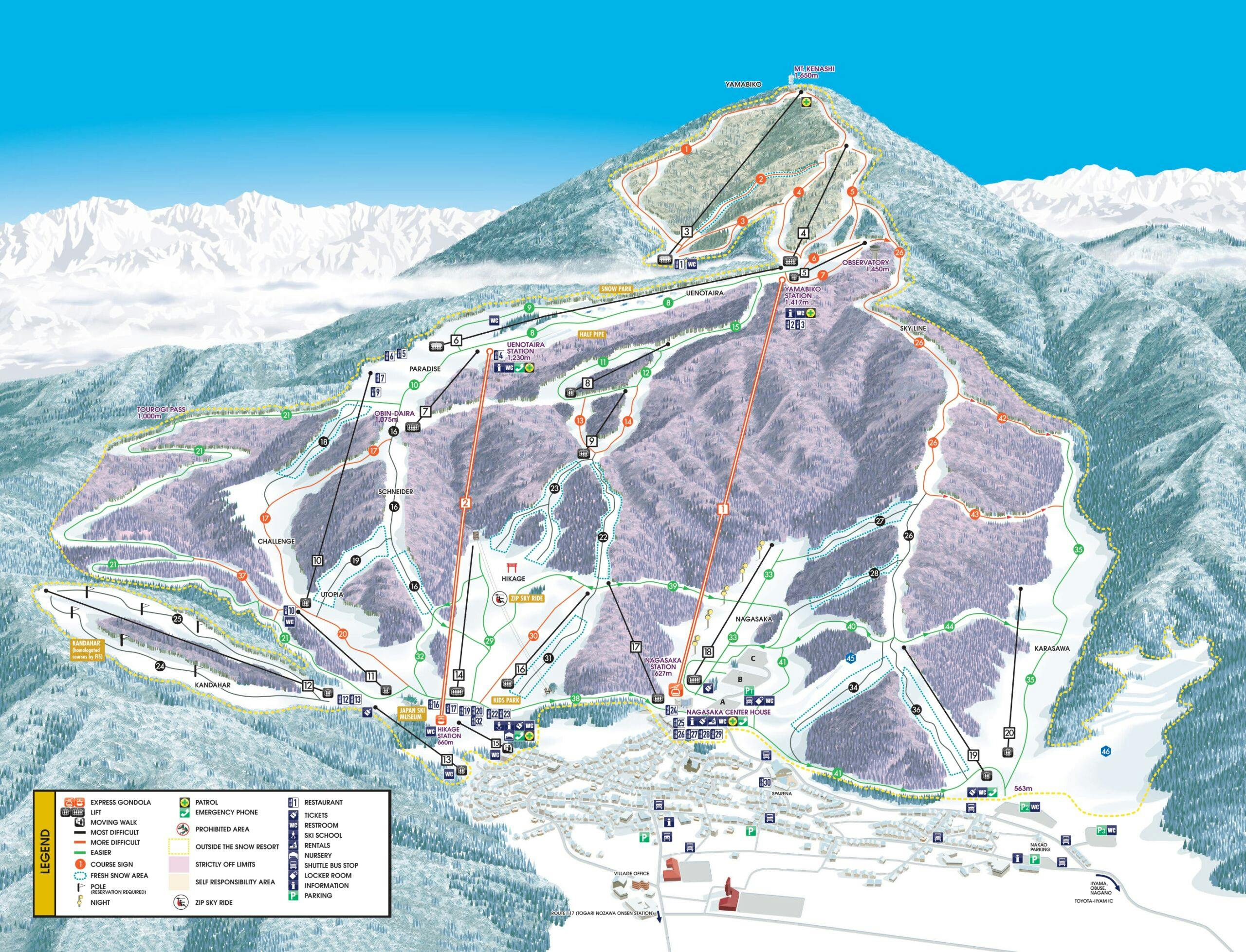 Nozawa Onsen winter trail map.