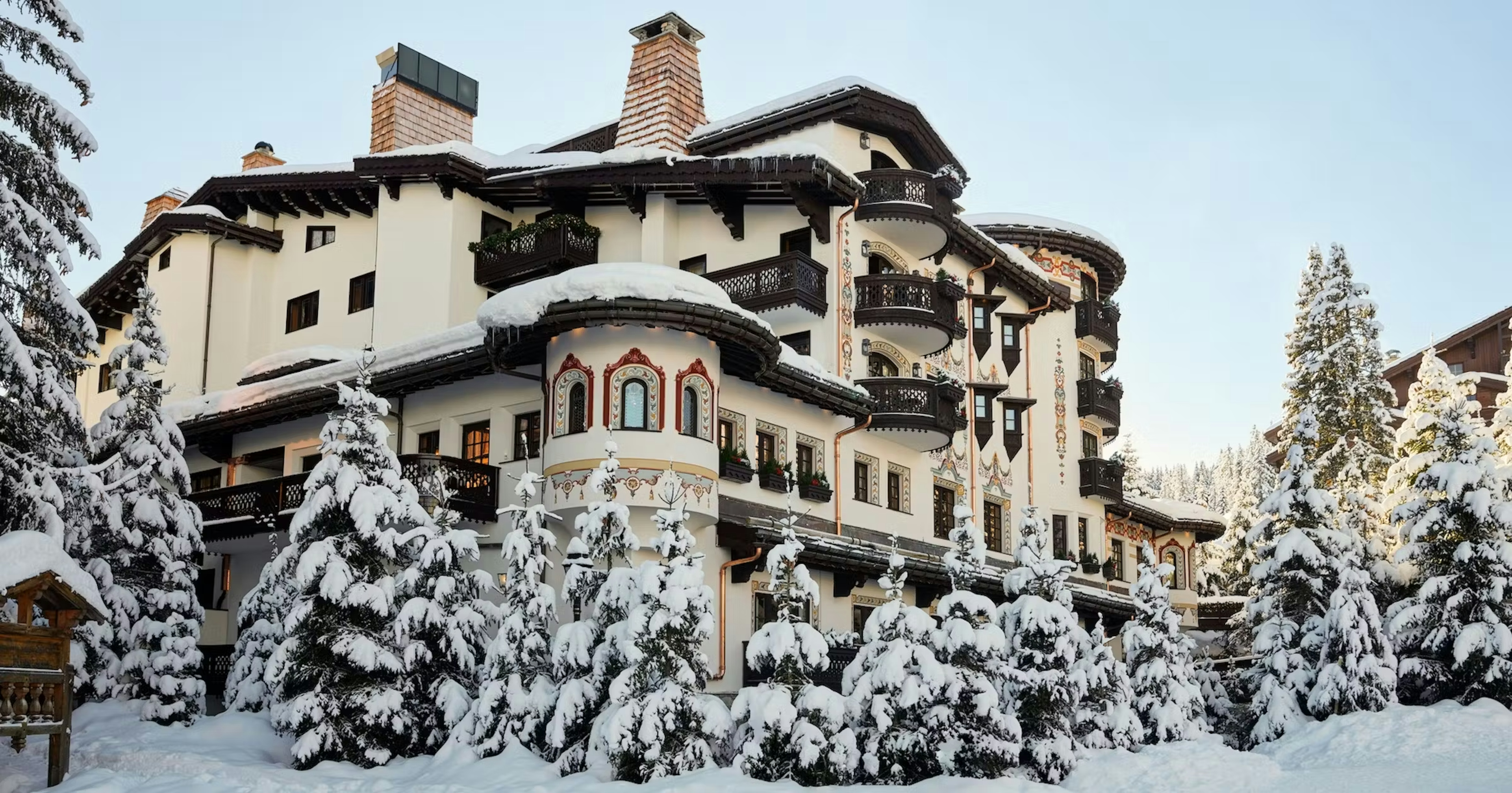 Exterior of Les Airelles in winter
