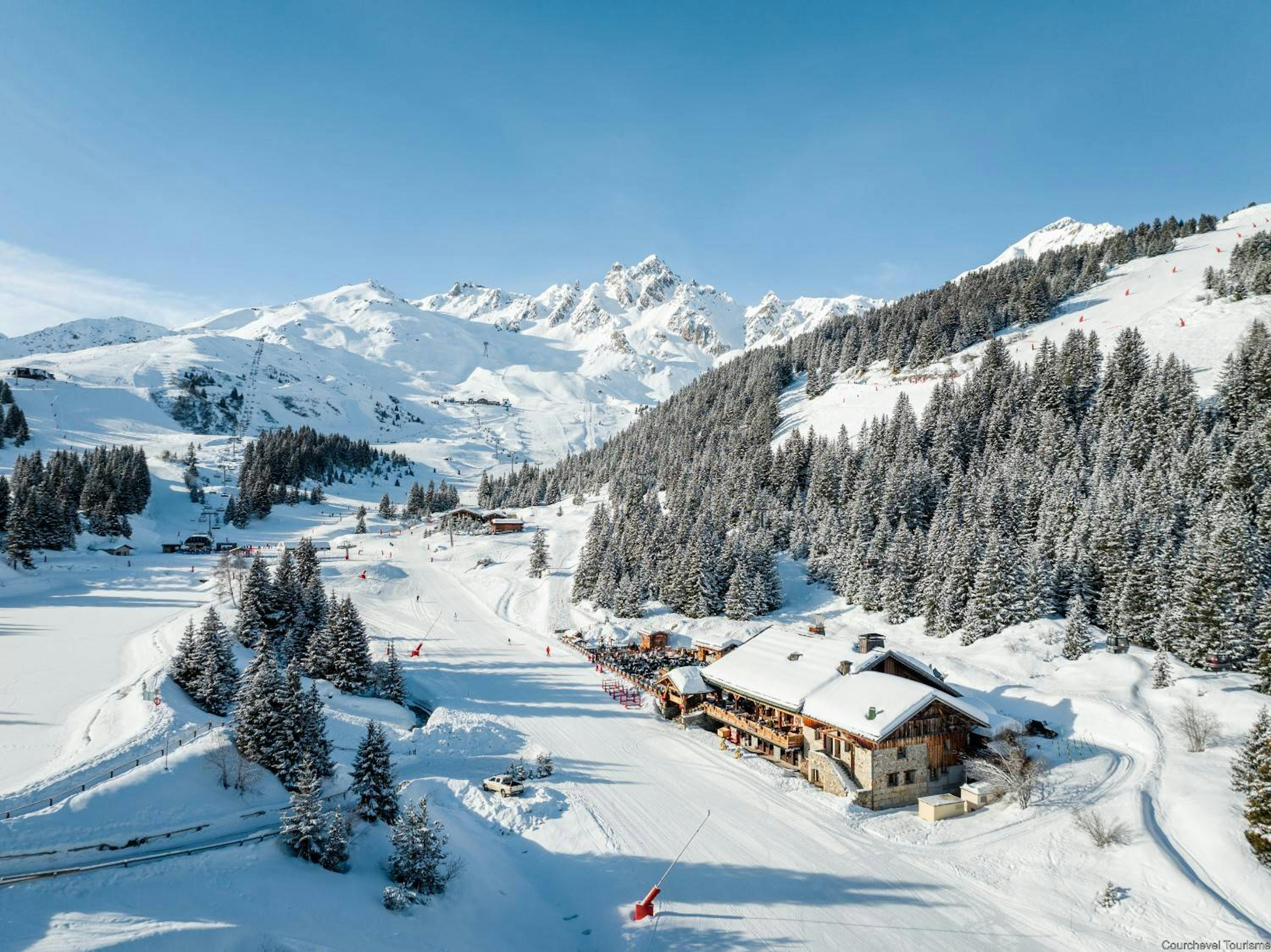 aerial view of Courchevel ski resort covered in snow