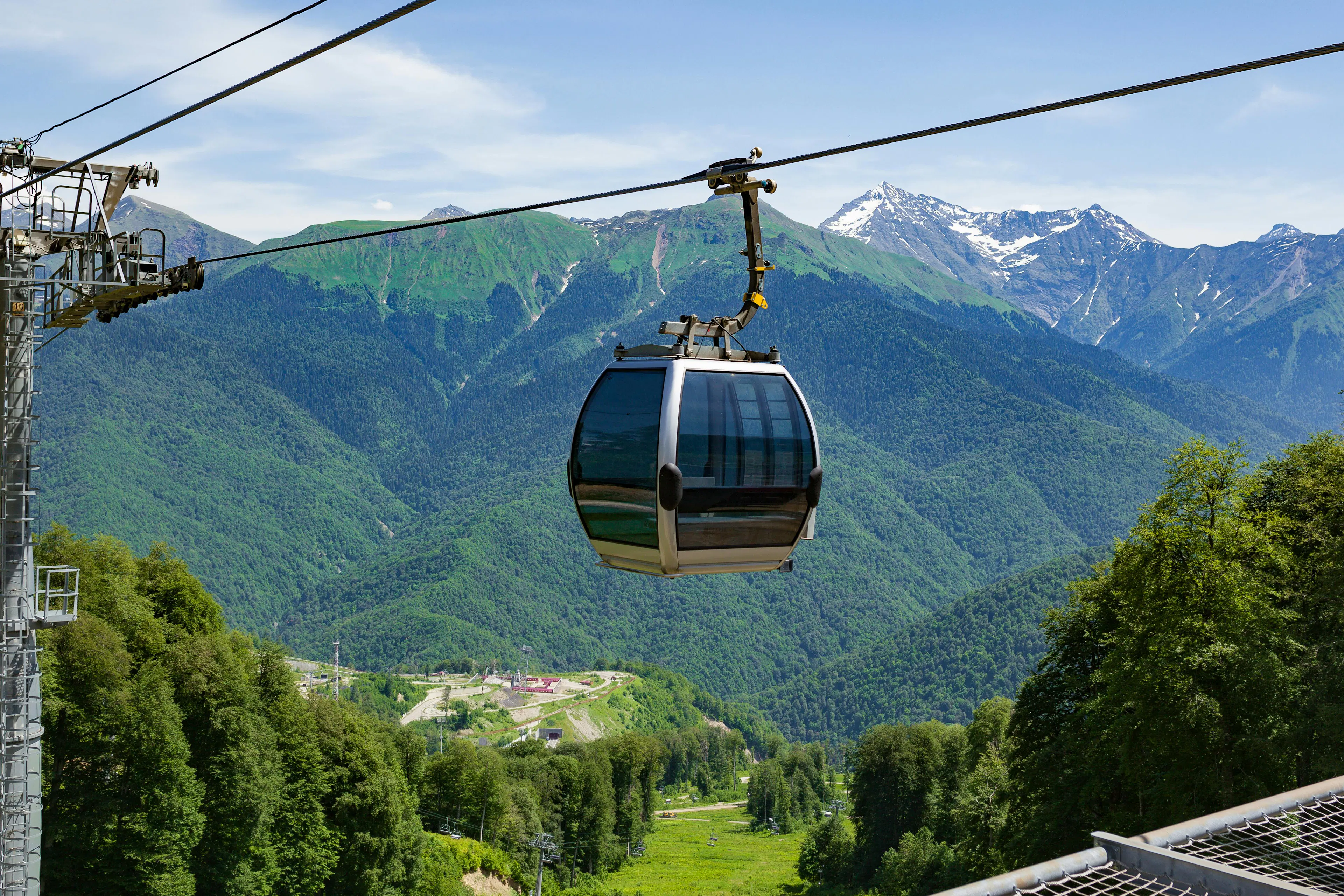 ZWyJcQfjh summer landscape cable car background green mountains