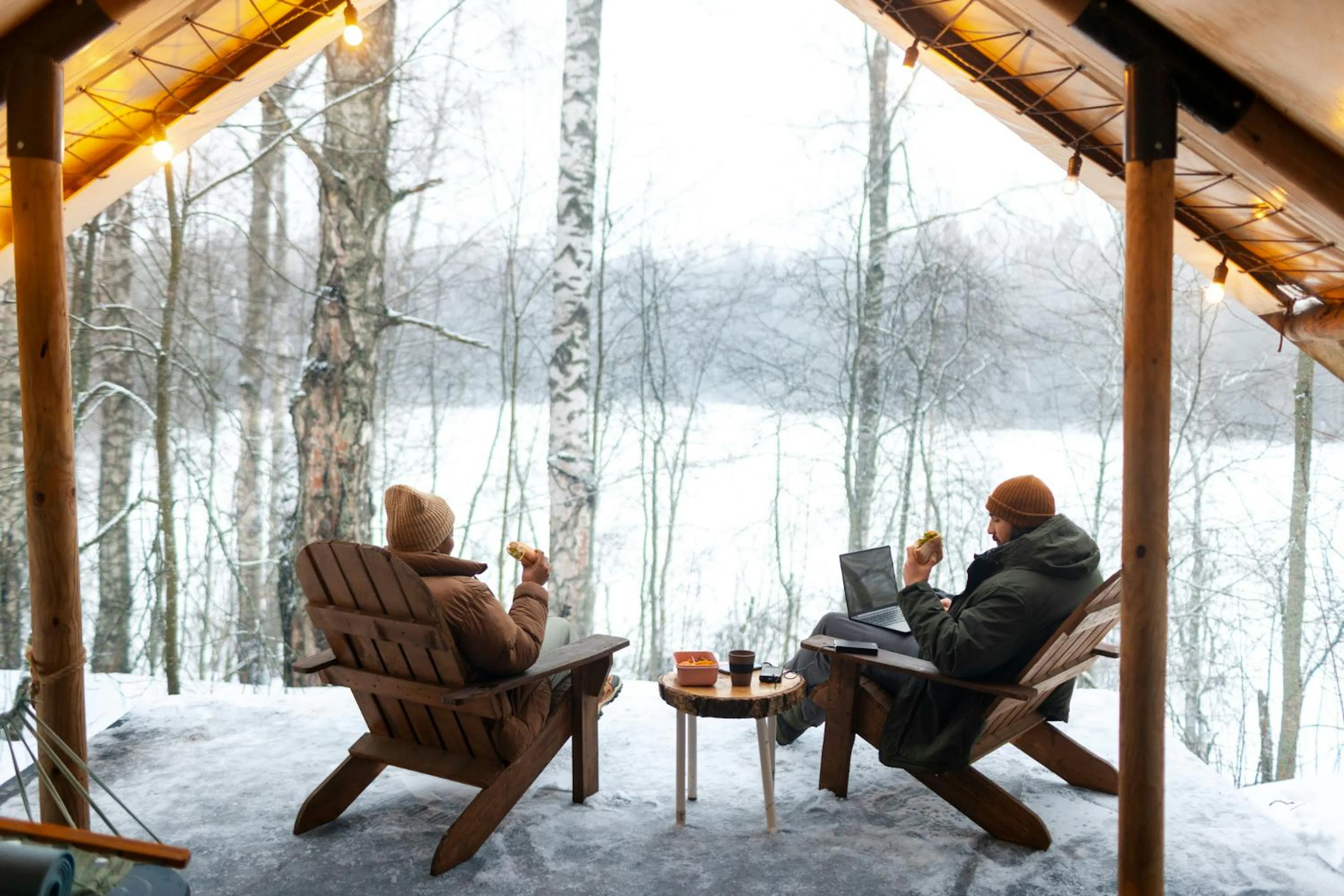 Family traveling during winter