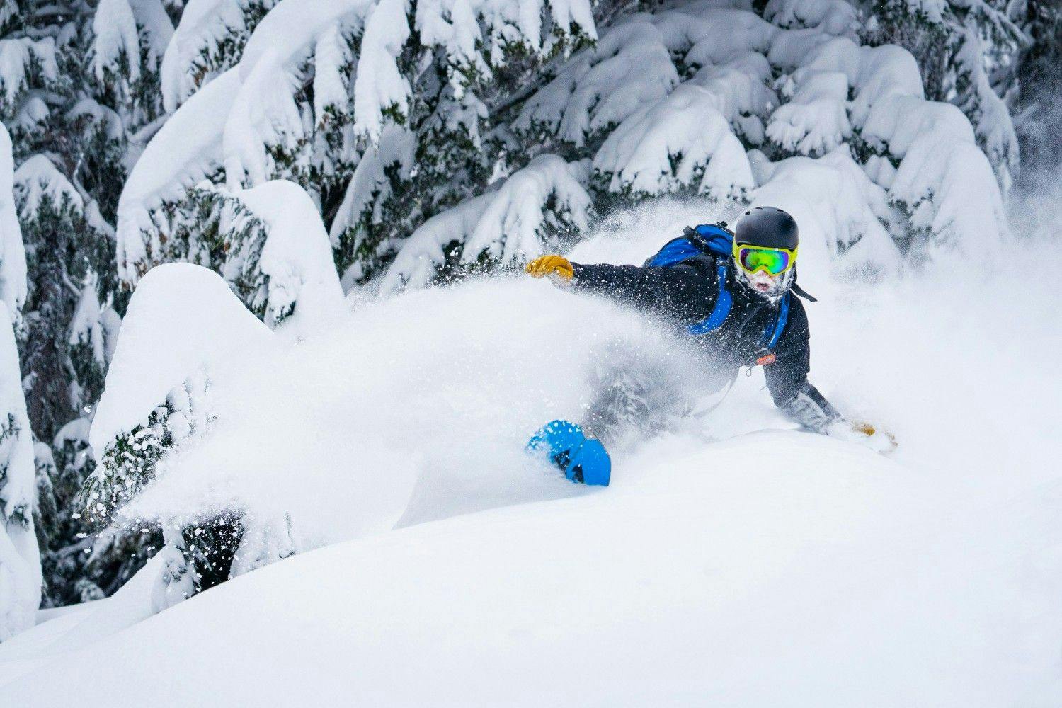 Snowboarder enjoying fresh powder in Oregon