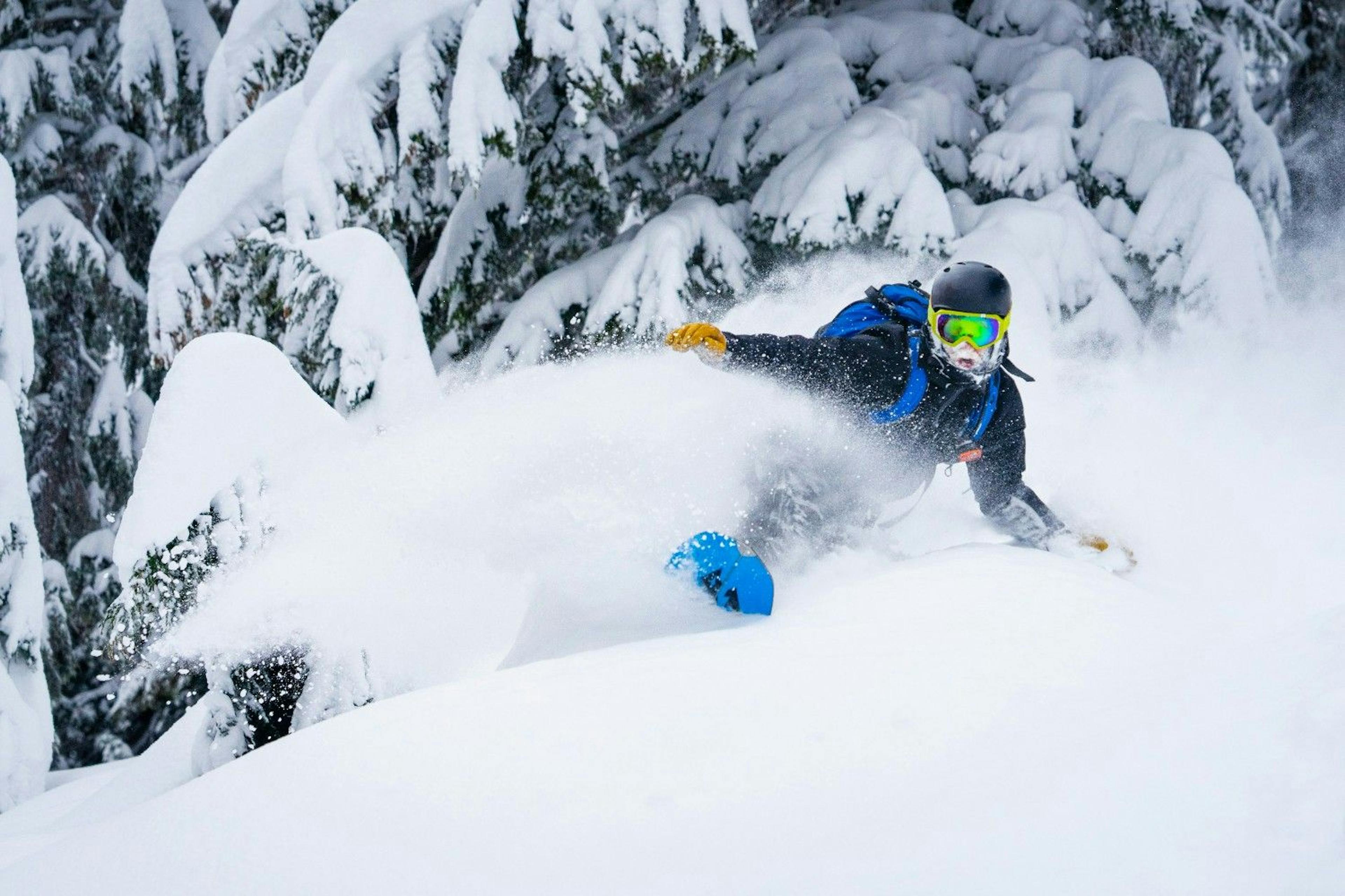 Snowboarder enjoying fresh powder in Oregon