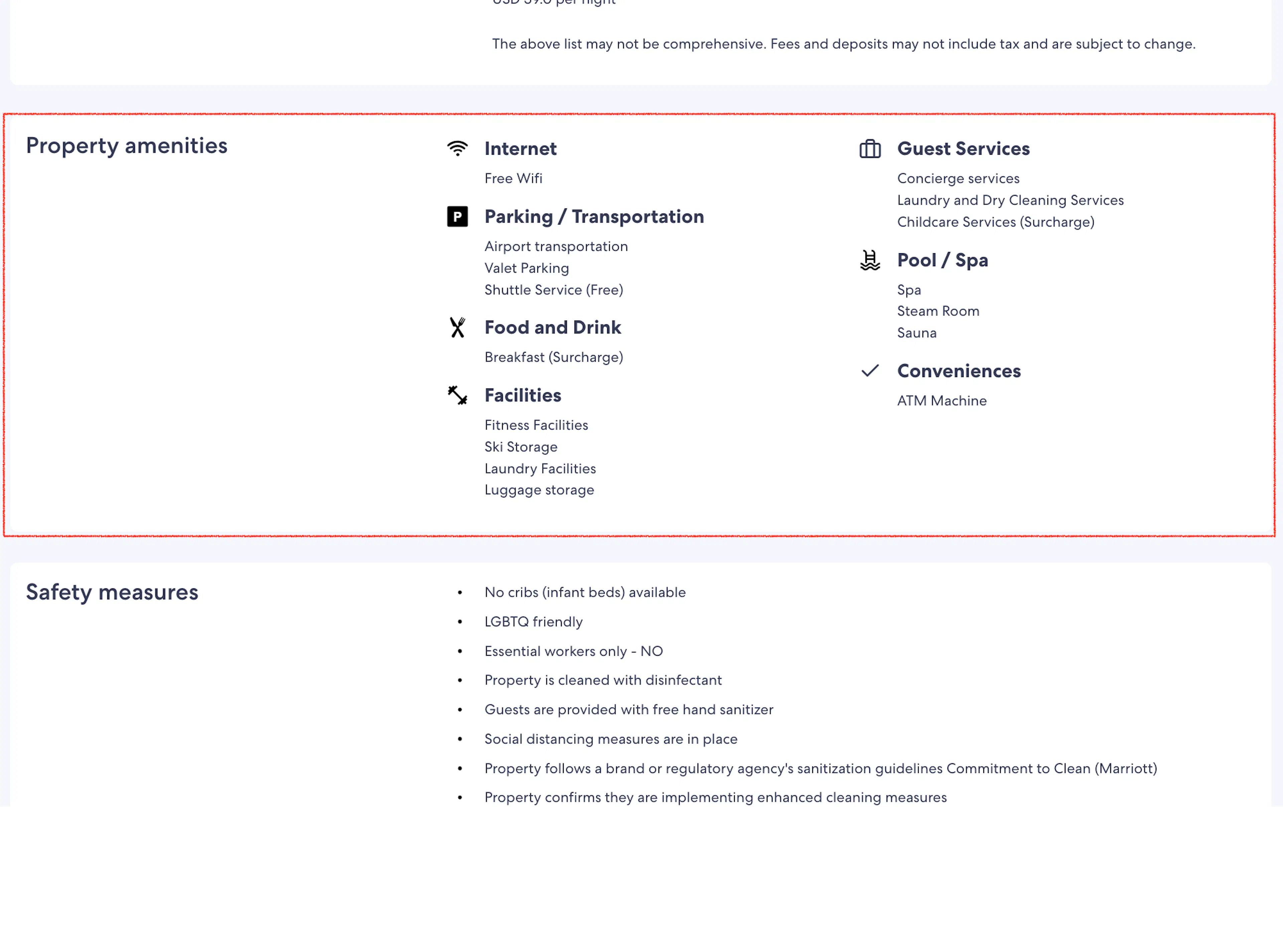 Property amenities section.