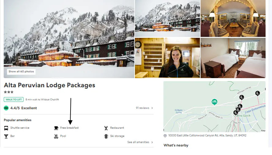 Food information in Property Amenities.