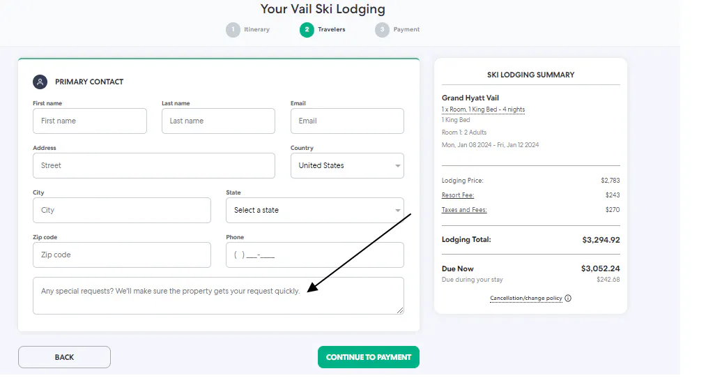 Adding special requests.
