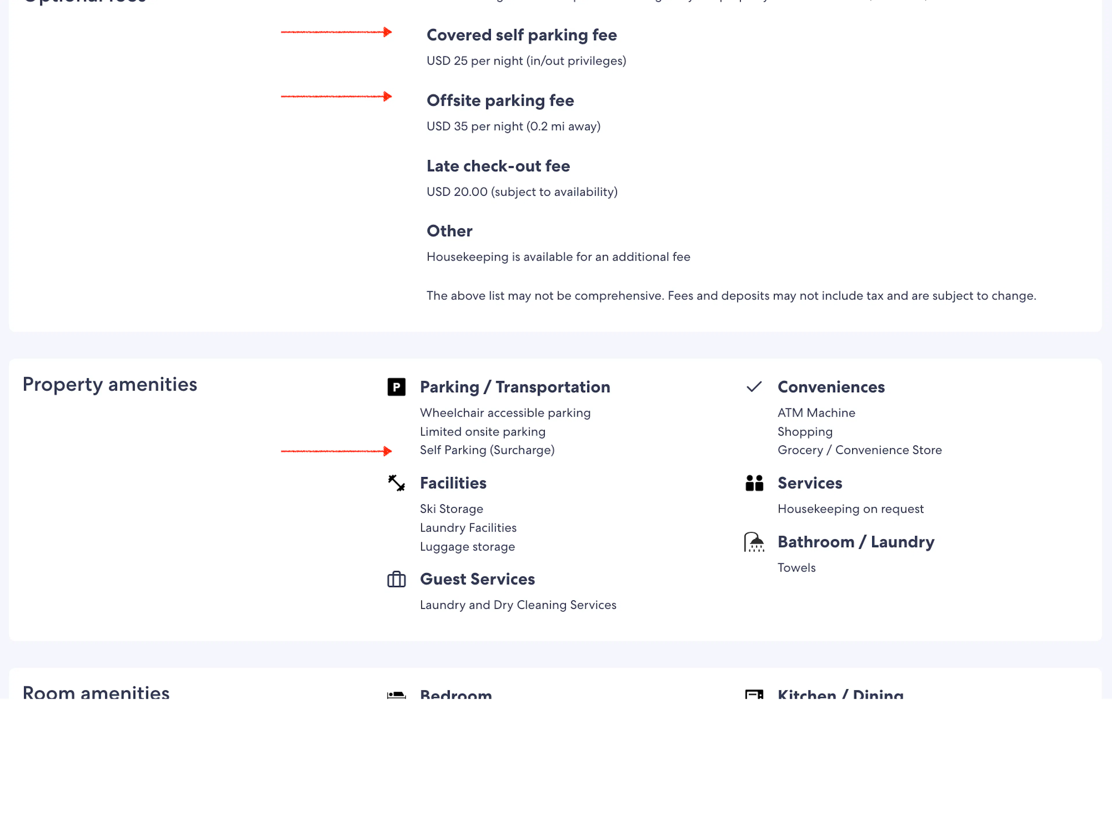Optional parking fees.