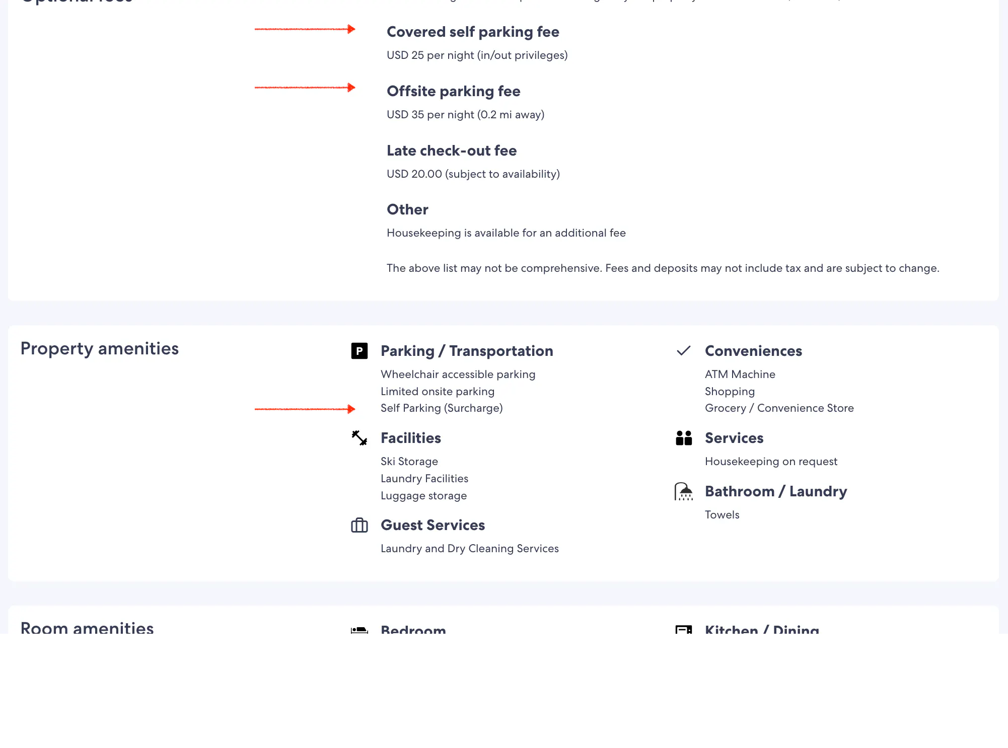 Optional parking fees.