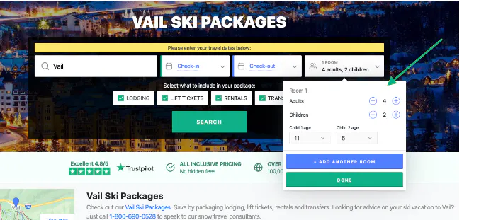 Selecting numer of guests per room.