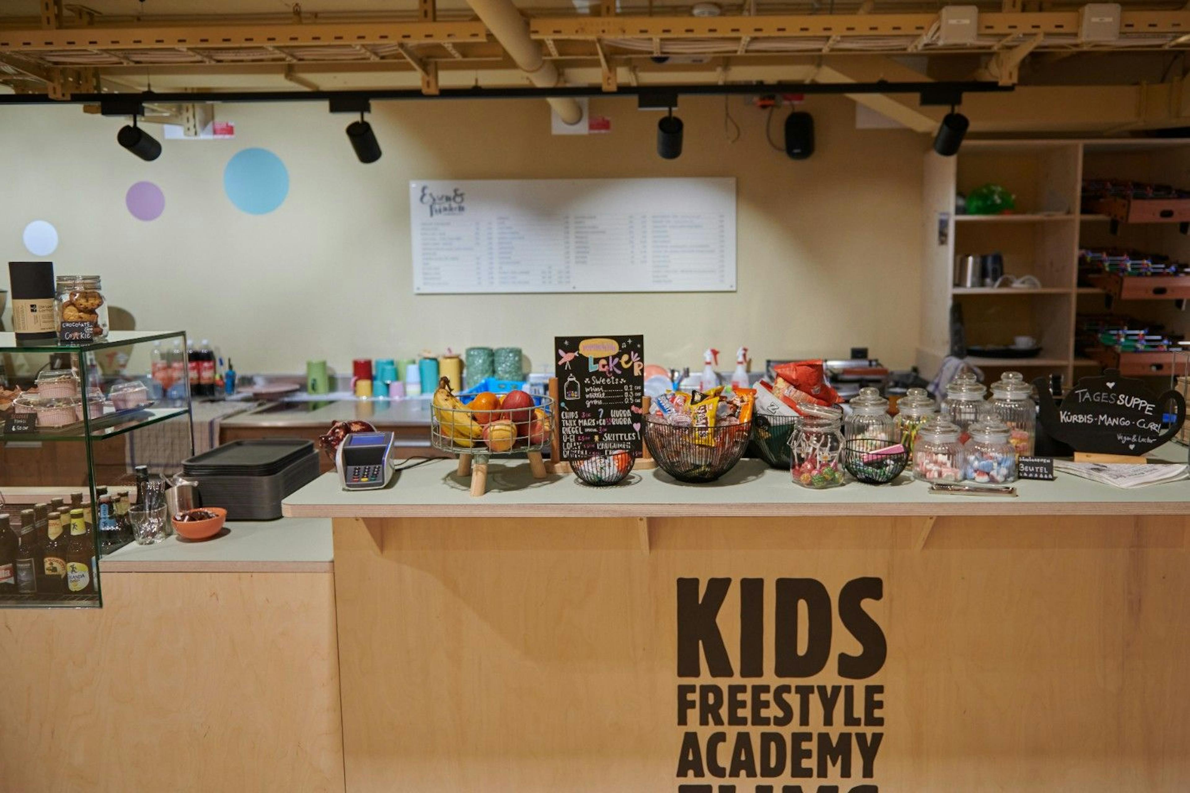 Front desk filled with toys and candy at the Kids Freestyle Academy at LAAX