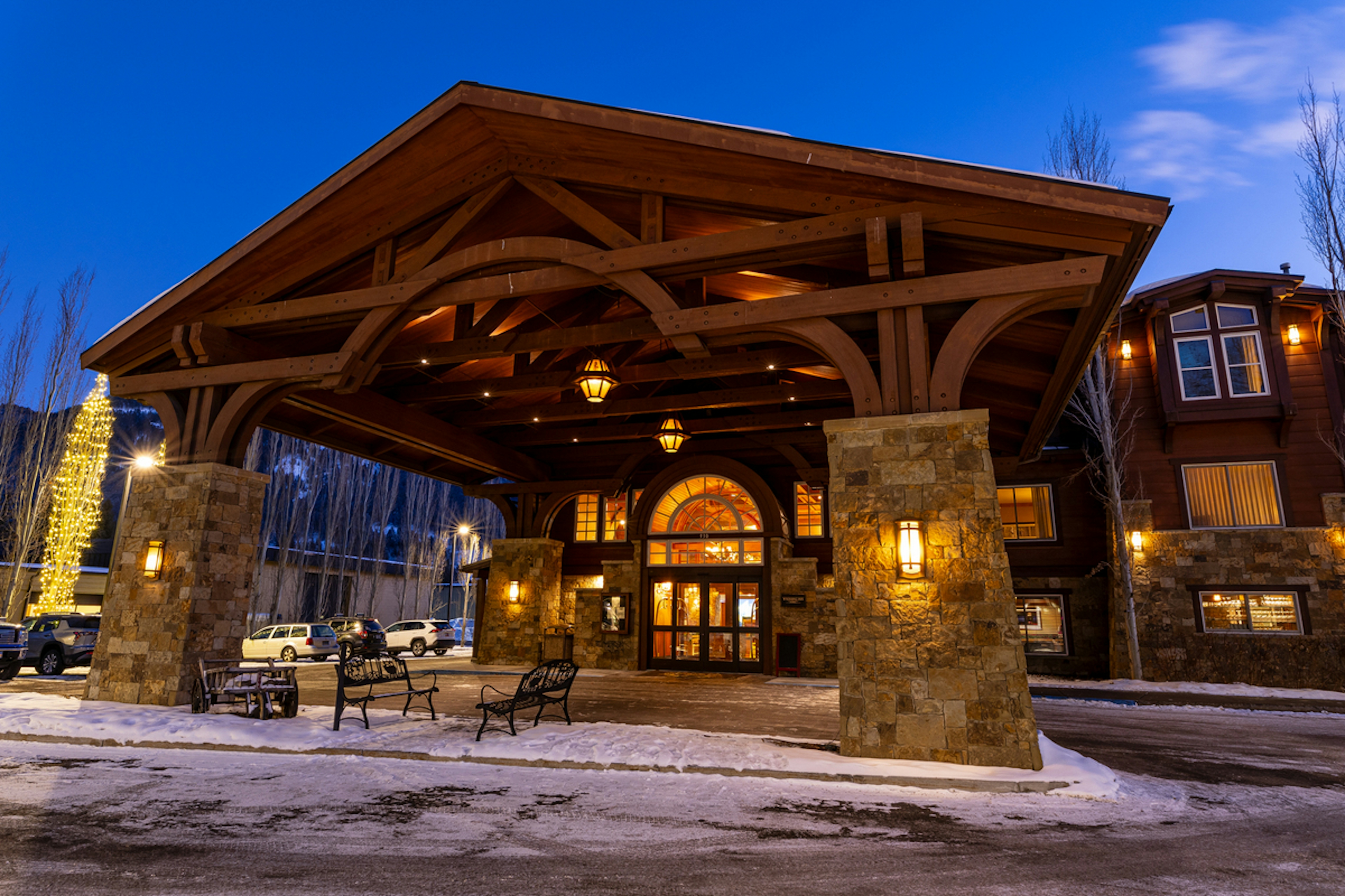Exterior of The Wyoming Inn of Jackson Hole in the winter
