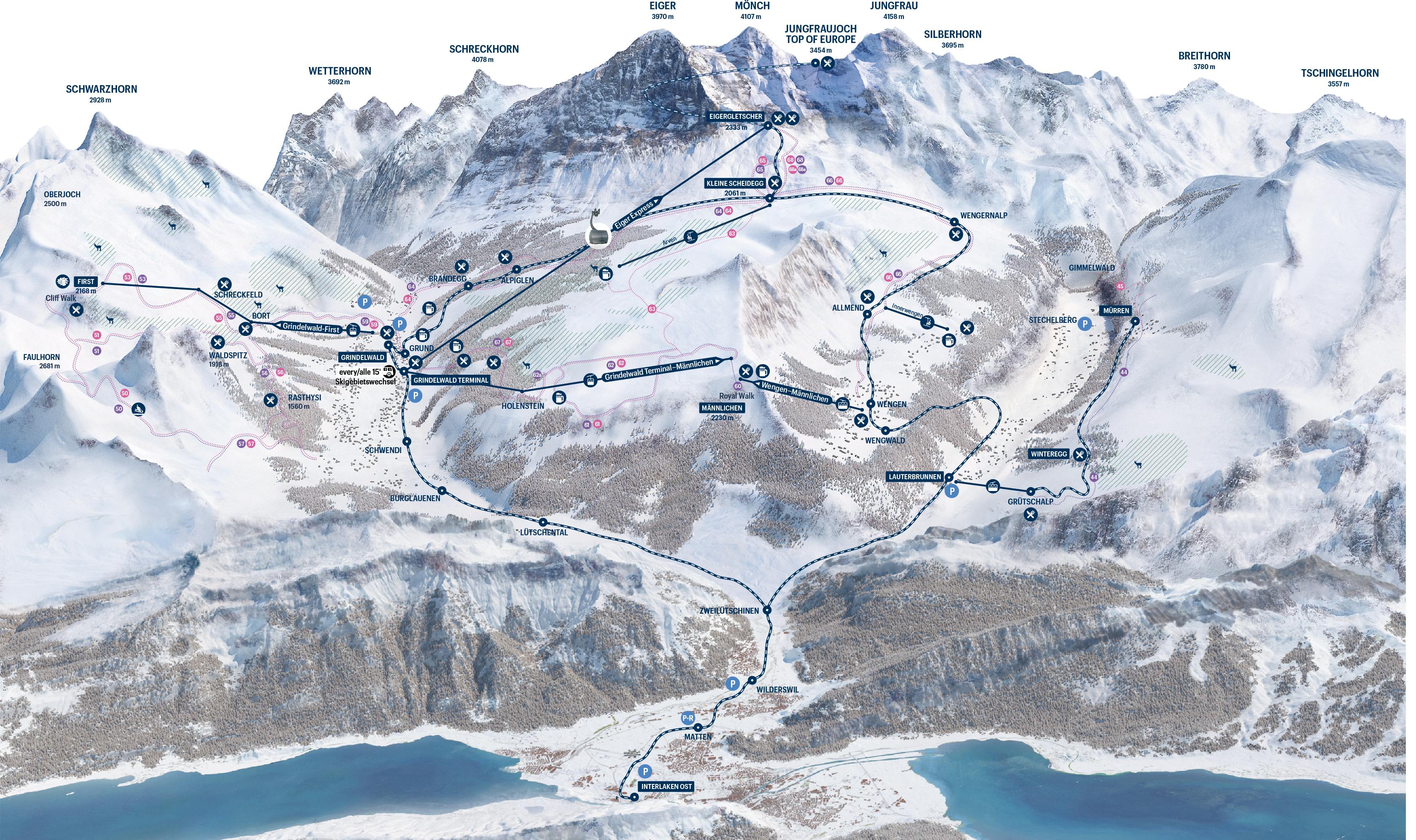 Map of Jungfrau Region in Winter