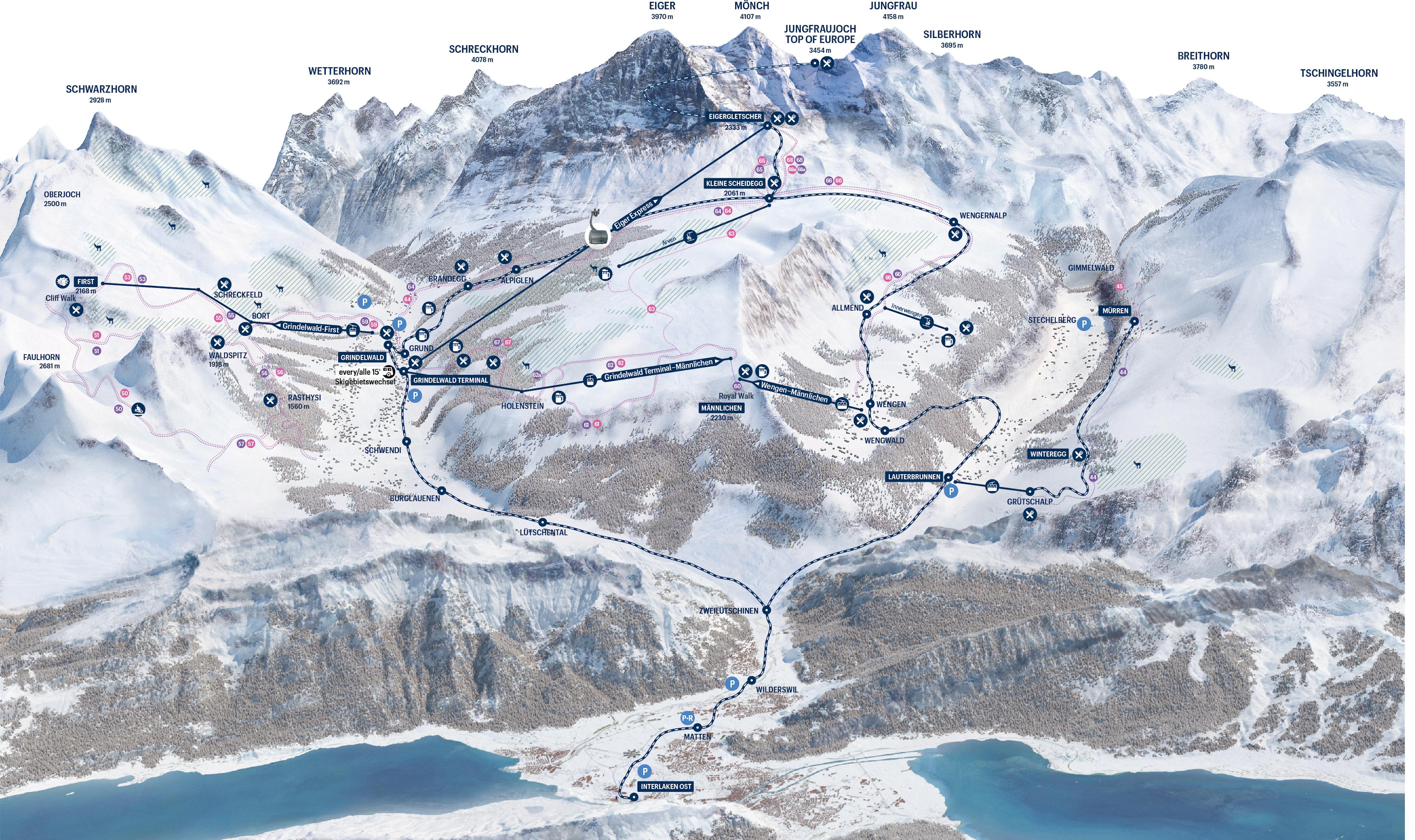 Map of Jungfrau Region in Winter