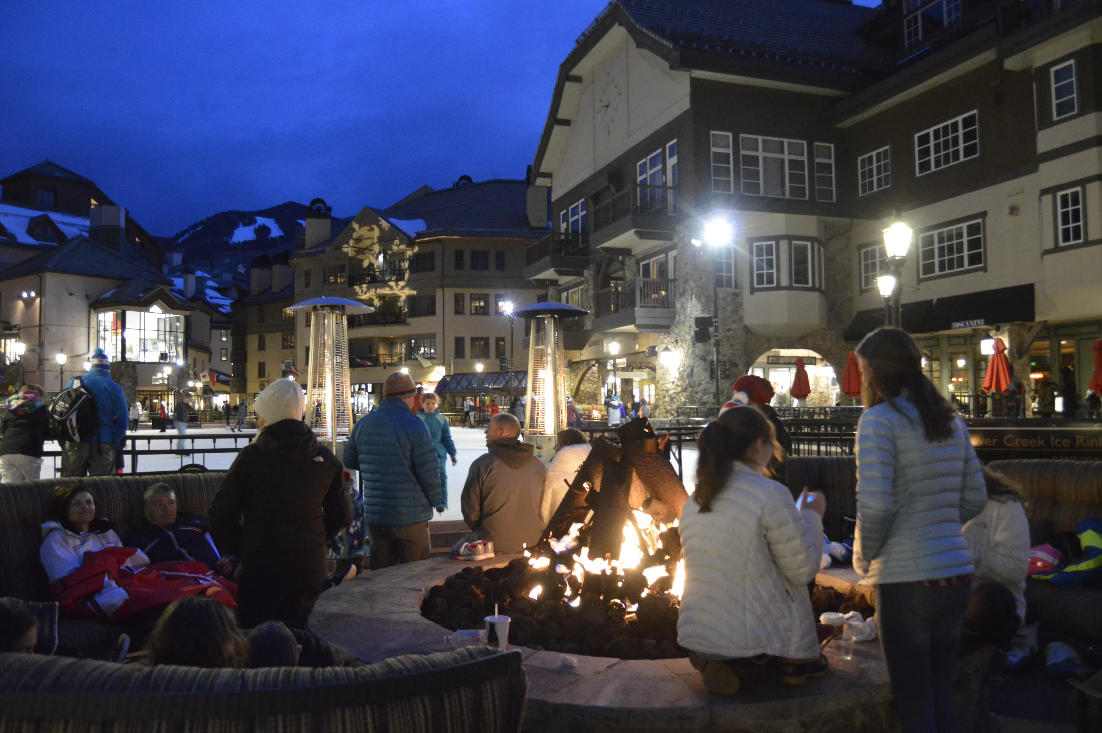 Village fire pits, ice rink and Larkspur Bowl