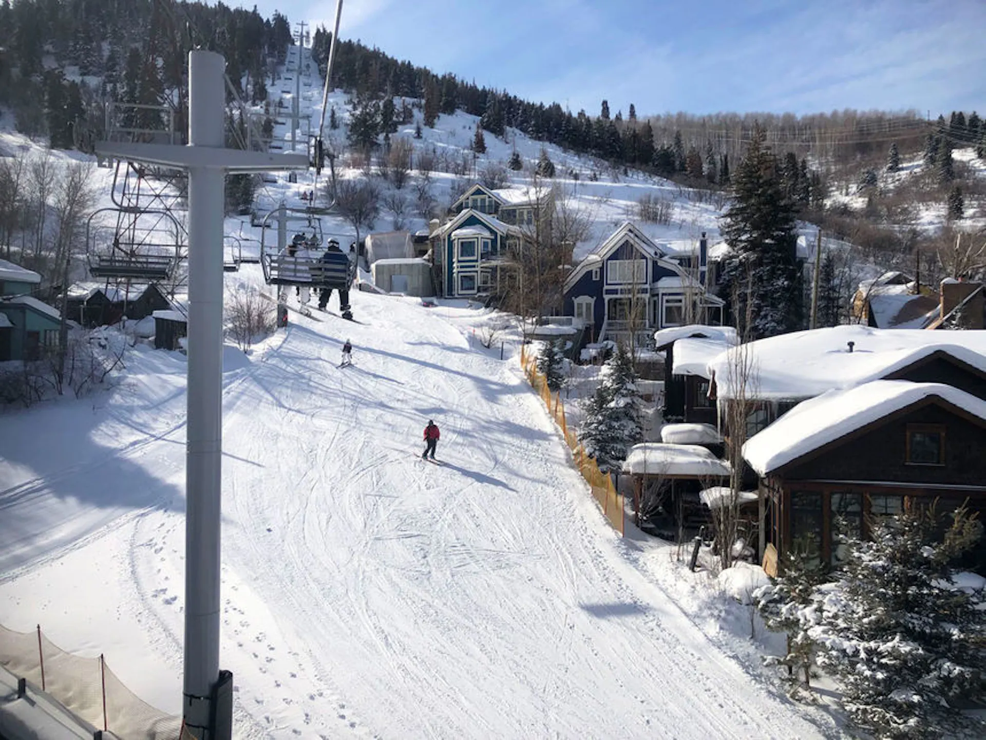 Skiing down a ski resort in Utah