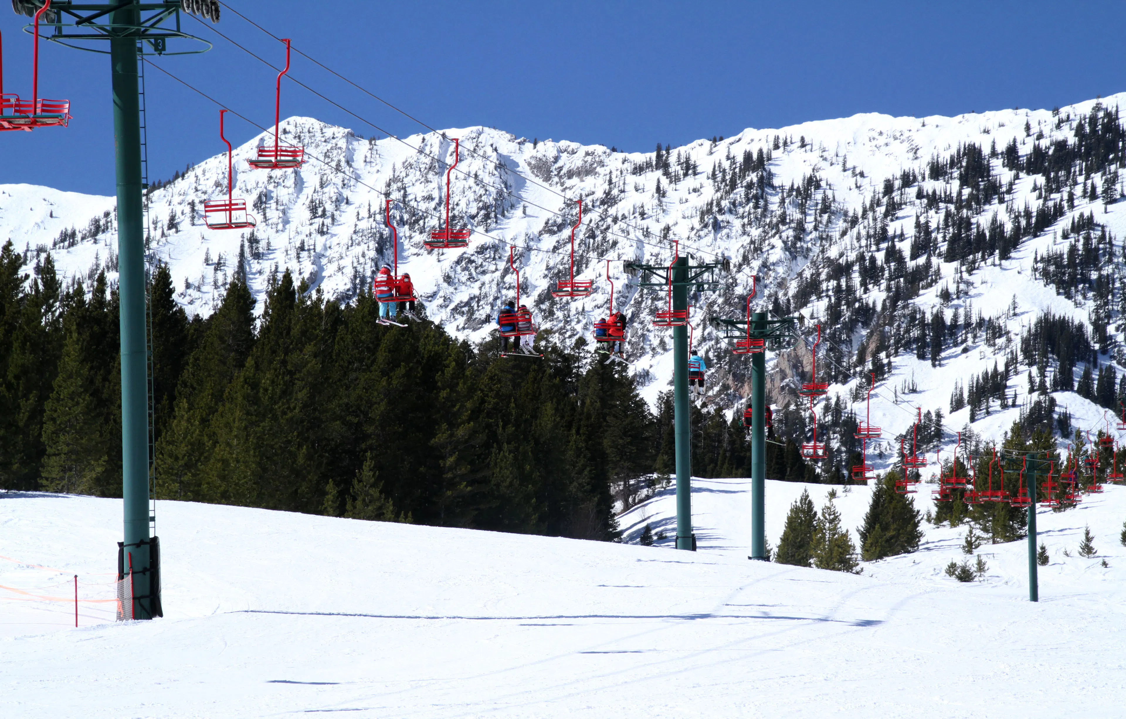 Red chairlifts at Bridger Bowl