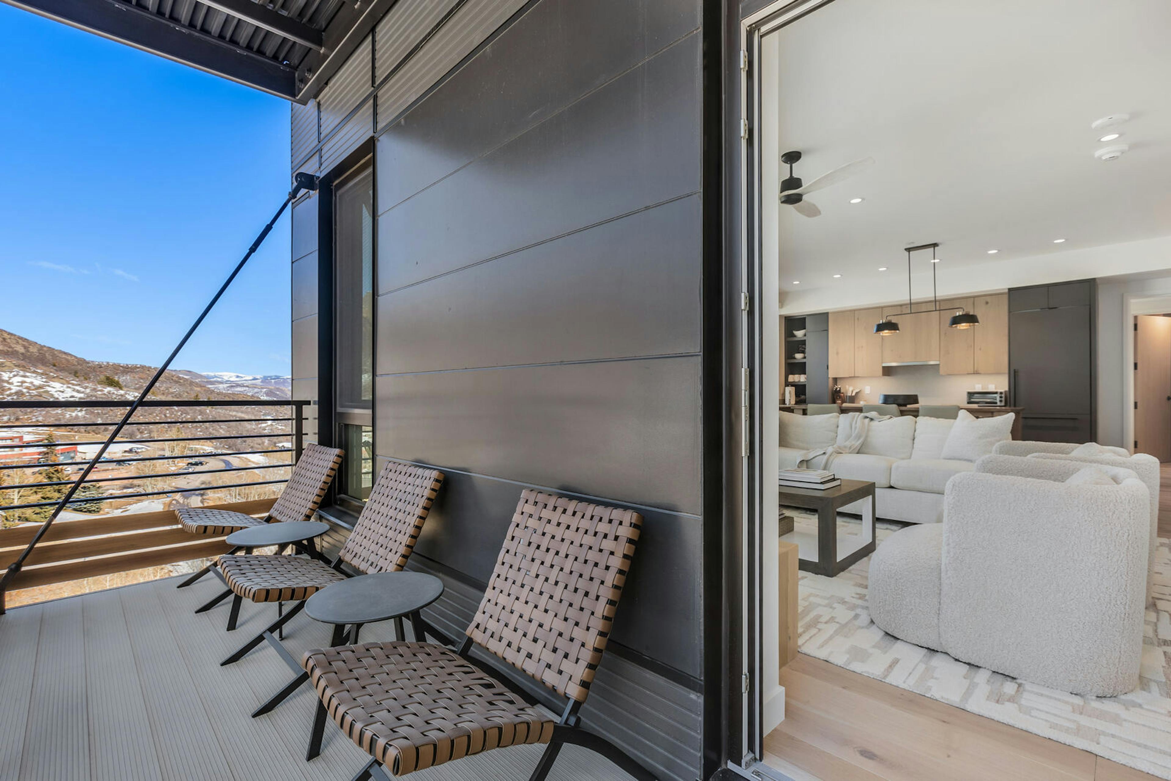 A balcony in a unit at Electric Pass Lodge in Snowmass, Colorado. 