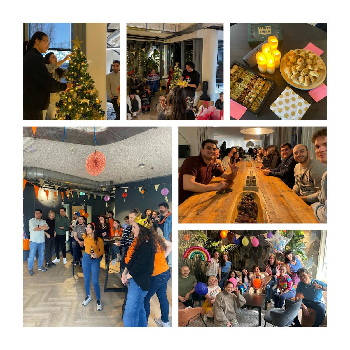 Photos from different company events and parties, including Christmas, Koningsdag, and Pride.