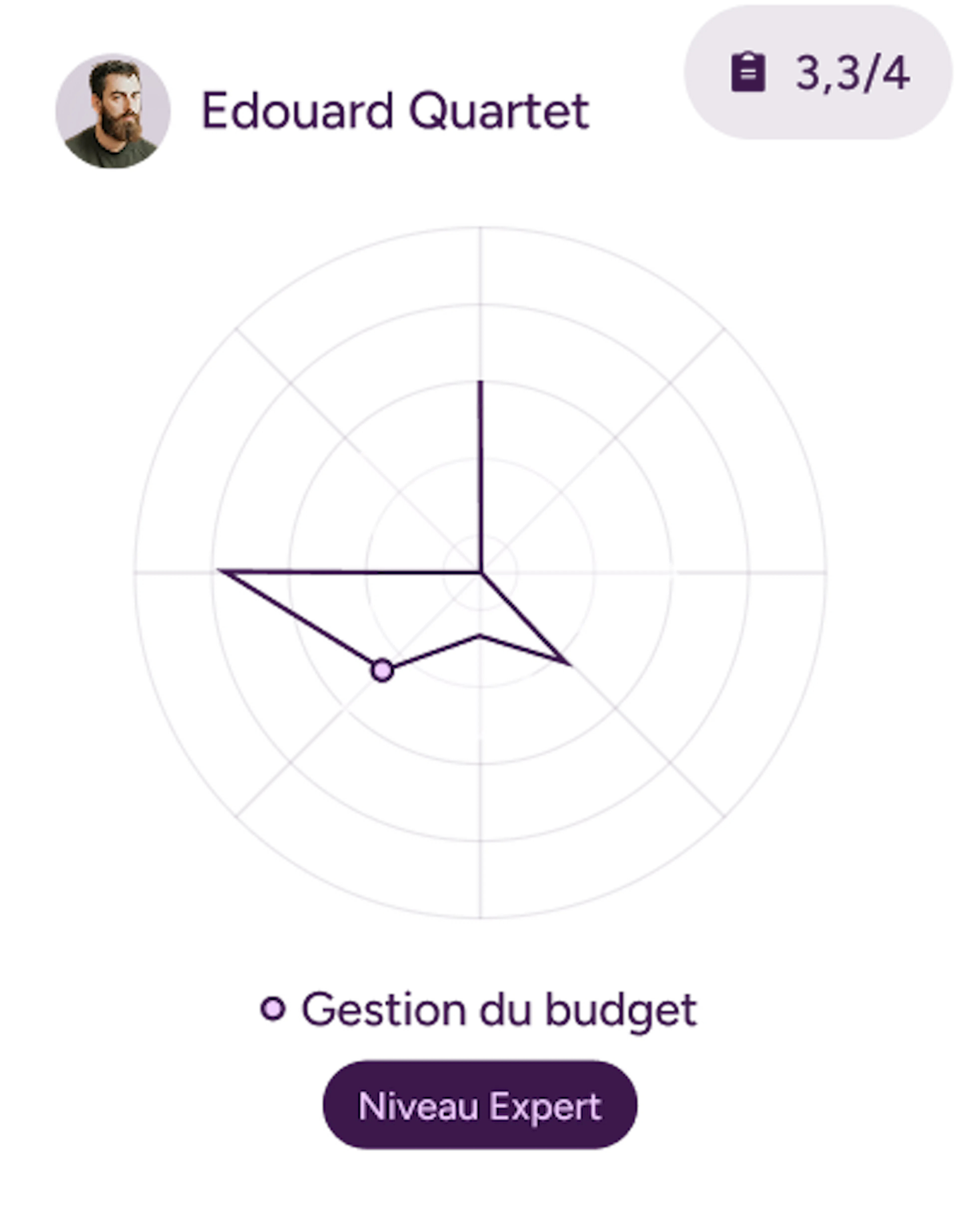Interface Skillup : profil de compétences d'un collaborateur