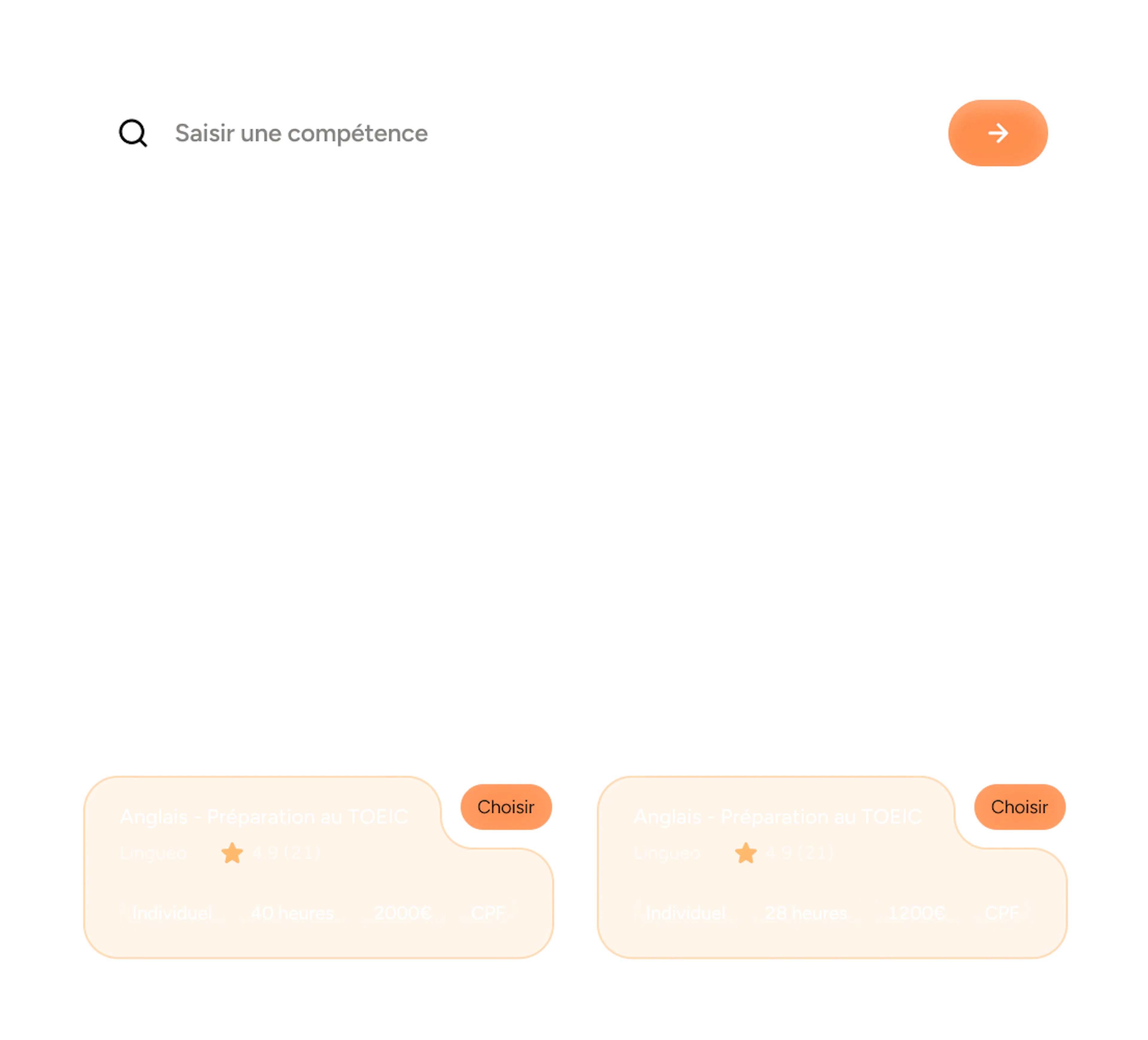 Interface Skillup : recherche d'une compétence et formations proposées
