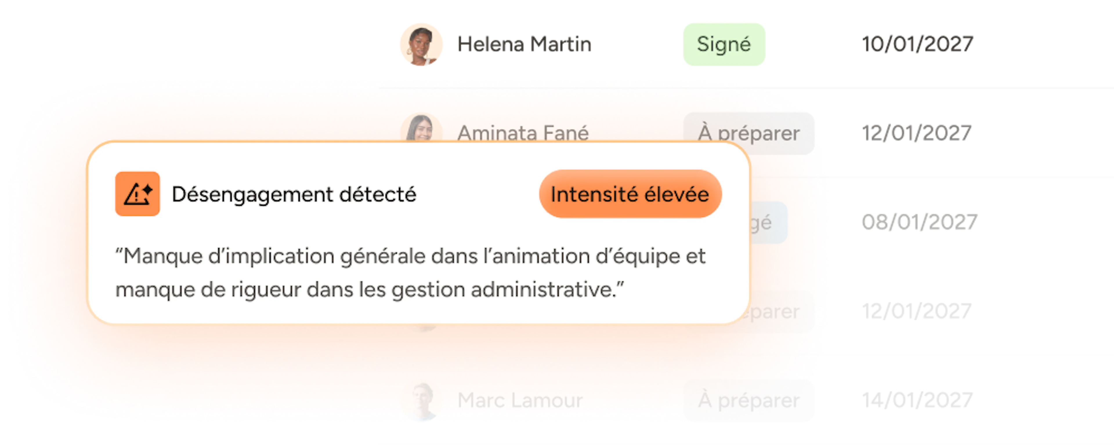 Interface Skillup : signal de désengagement détecté dans un entretien
