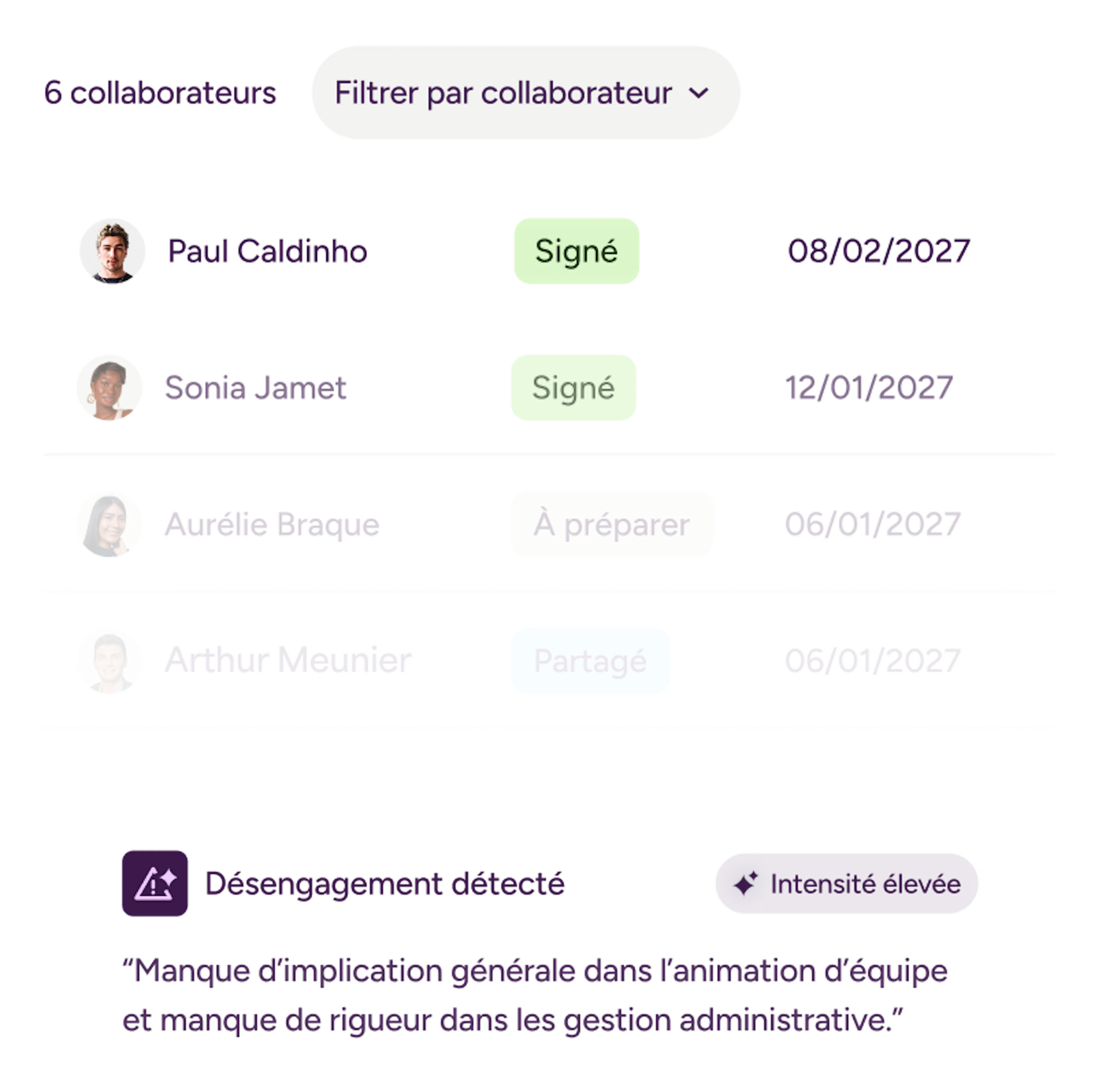 Interface Skillup : signal de désengagement détecté dans un entretien