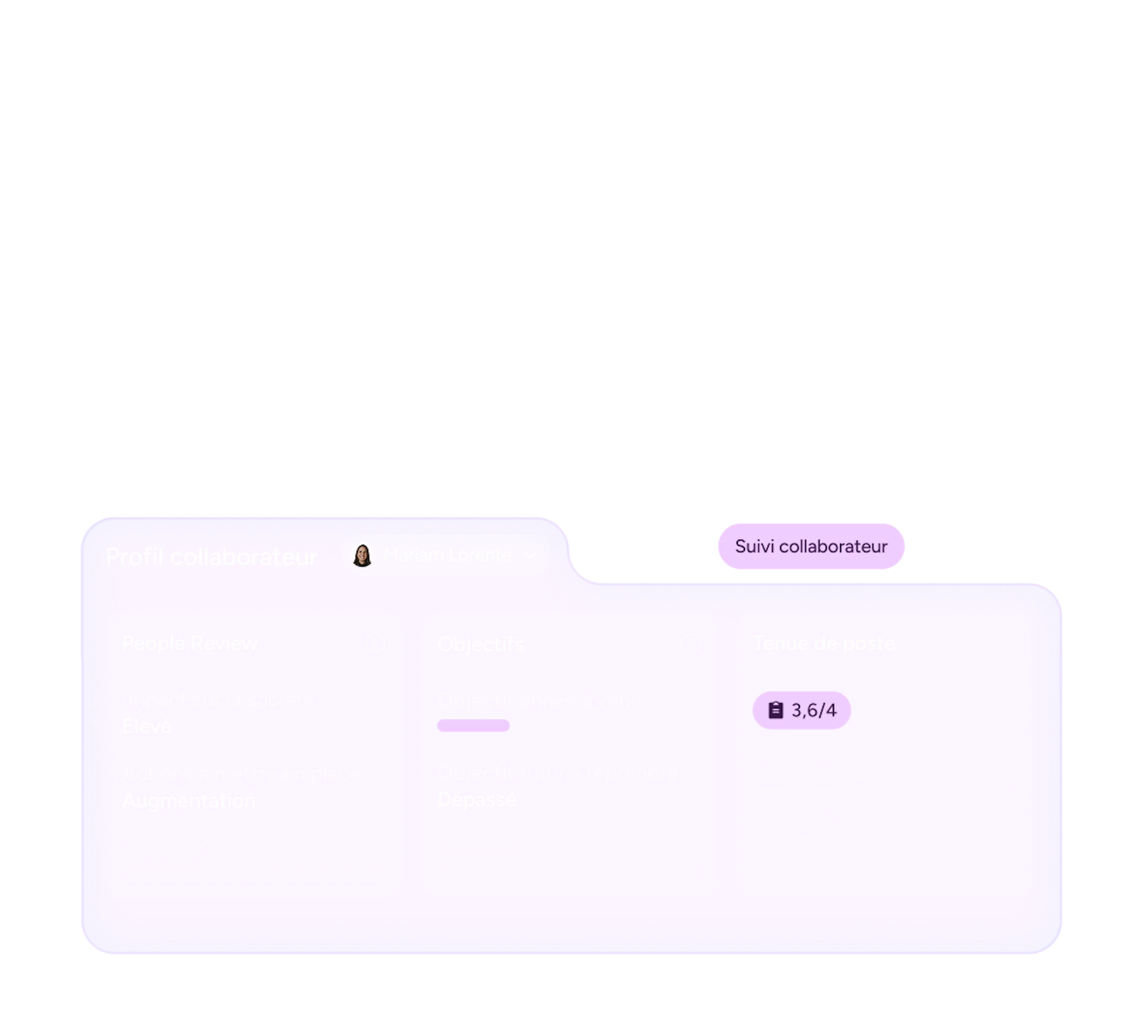 Interface Skillup : profil d'un collaborateur, People Review et objectifs