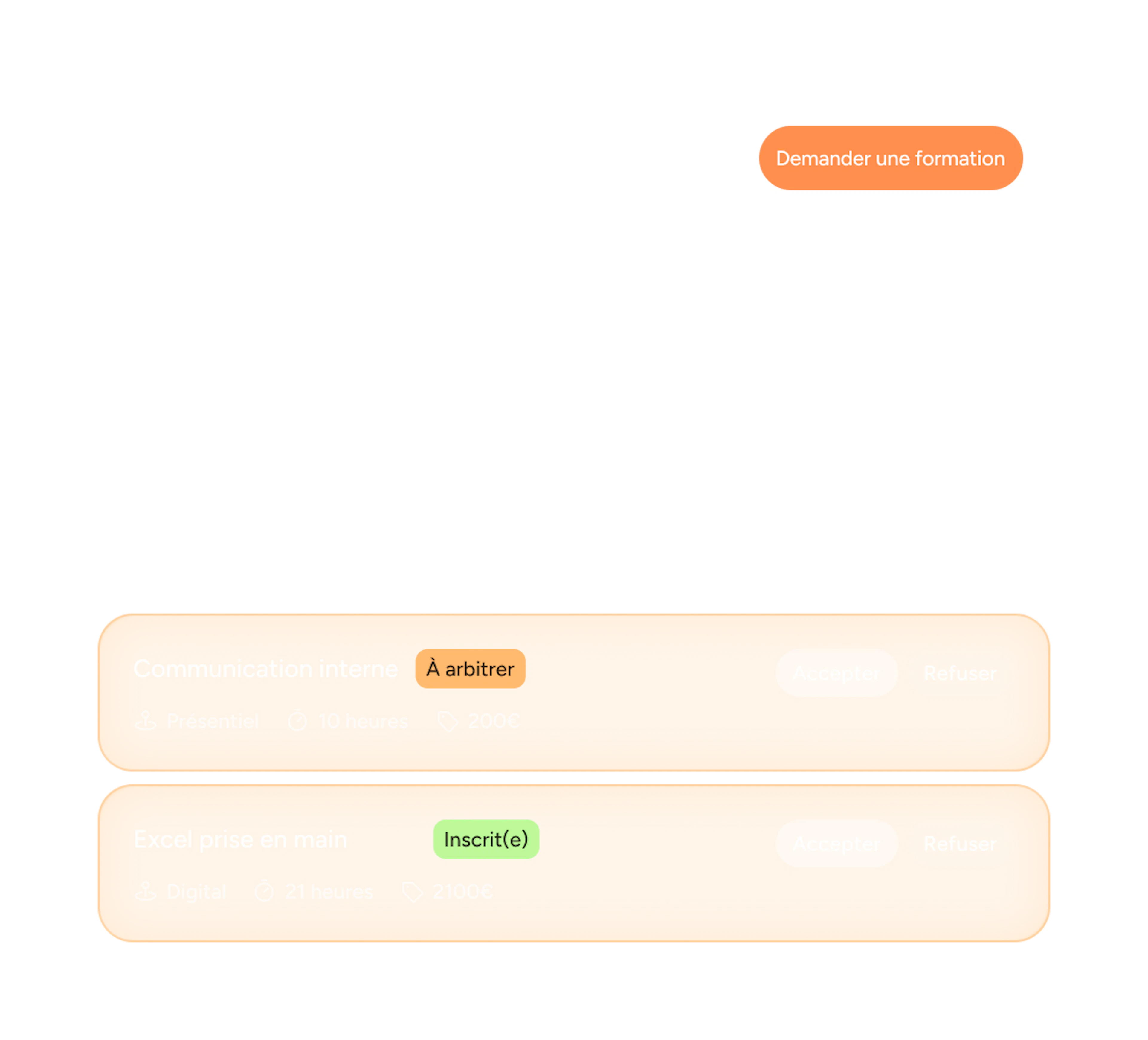 Interface Skillup : demandes de formation à arbitrer